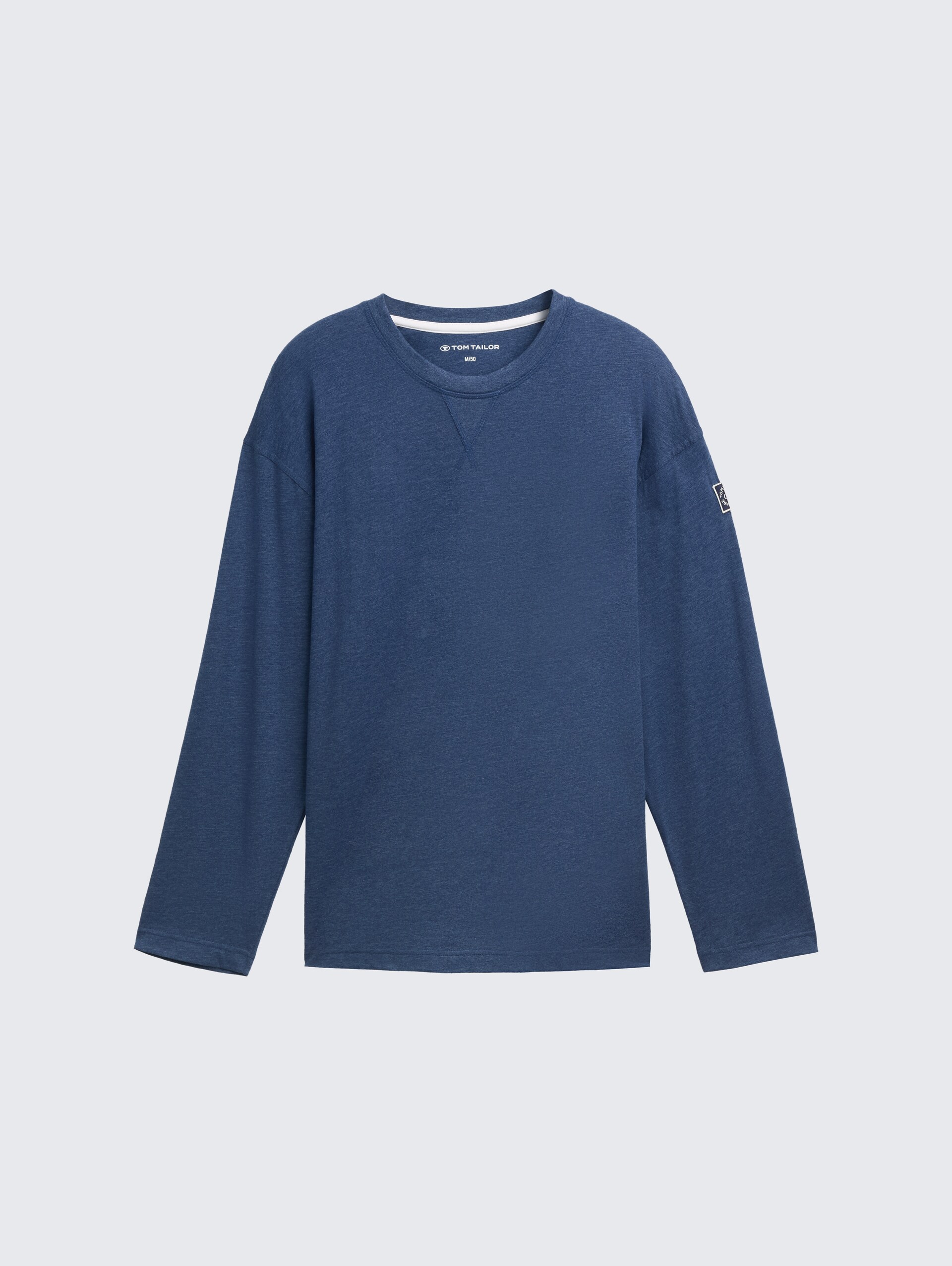 Pyjama Langarmshirt in Melange-Optik - blue-dark-solid - Vorder-Produkt-Ansicht