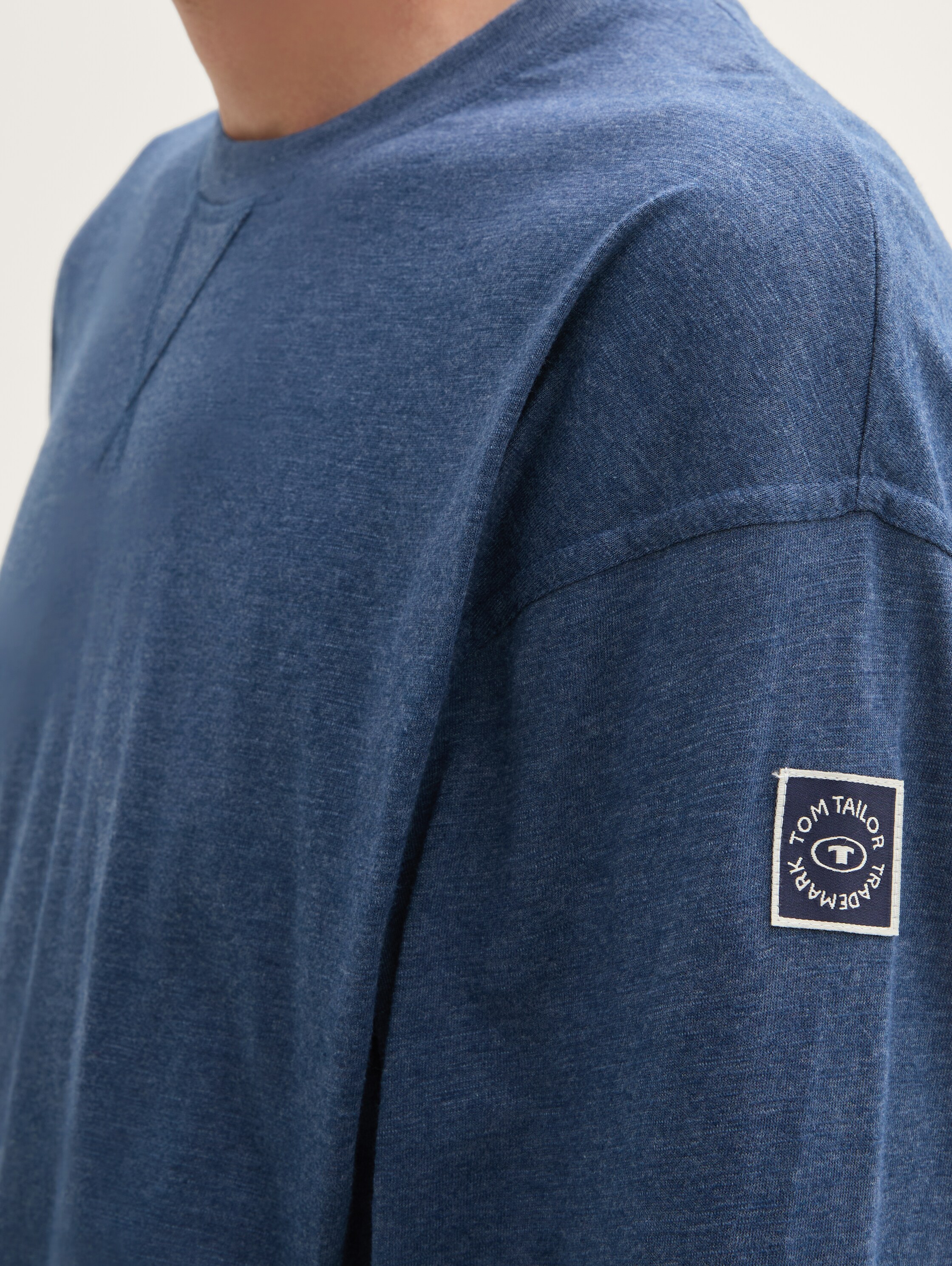 Long-sleeved shirt in a melange look - bluedarksolid - 