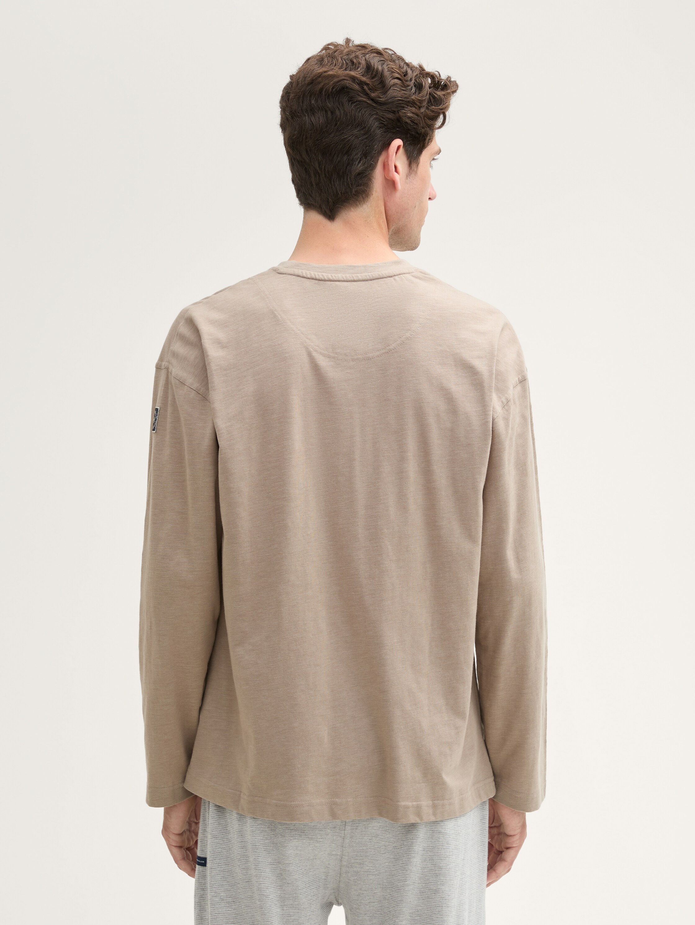 Pyjama Langarmshirt in Melange-Optik - greymediummelange - 