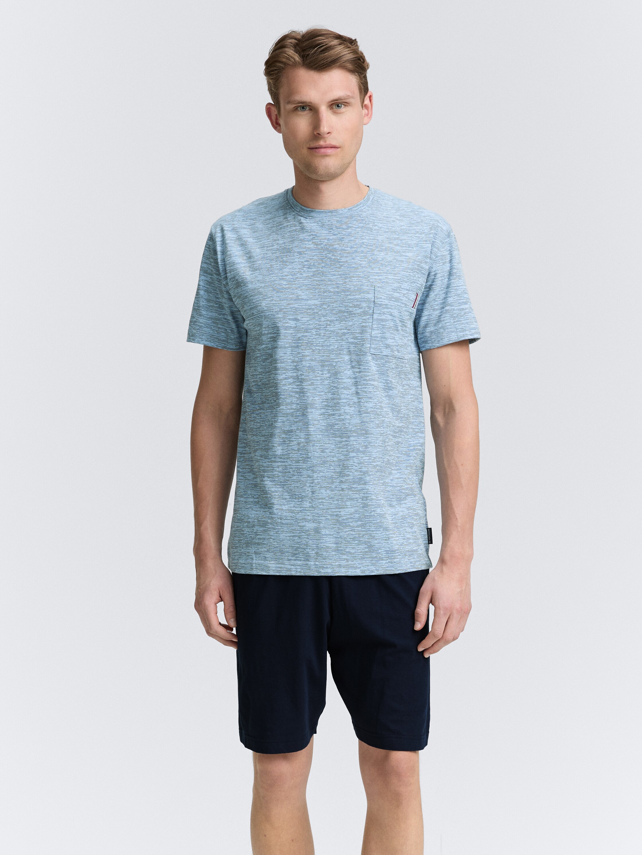 Set de pyjama en optique mélangée avec poche de douche - bleu - Découpe Vue de face du modèle