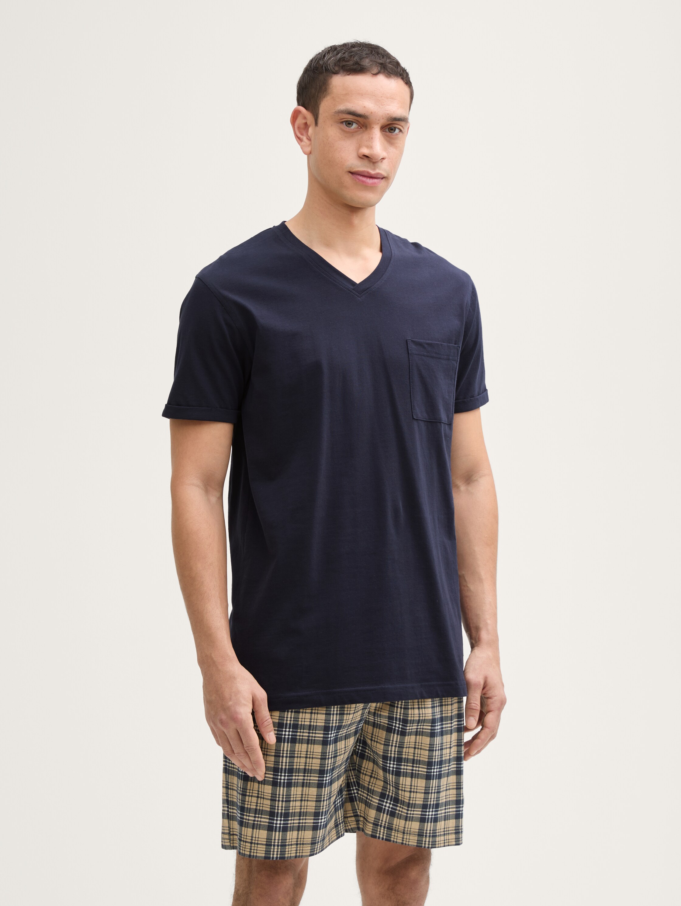Ensemble pyjama avec motif à carreaux - bleu - Vue de face du modèle