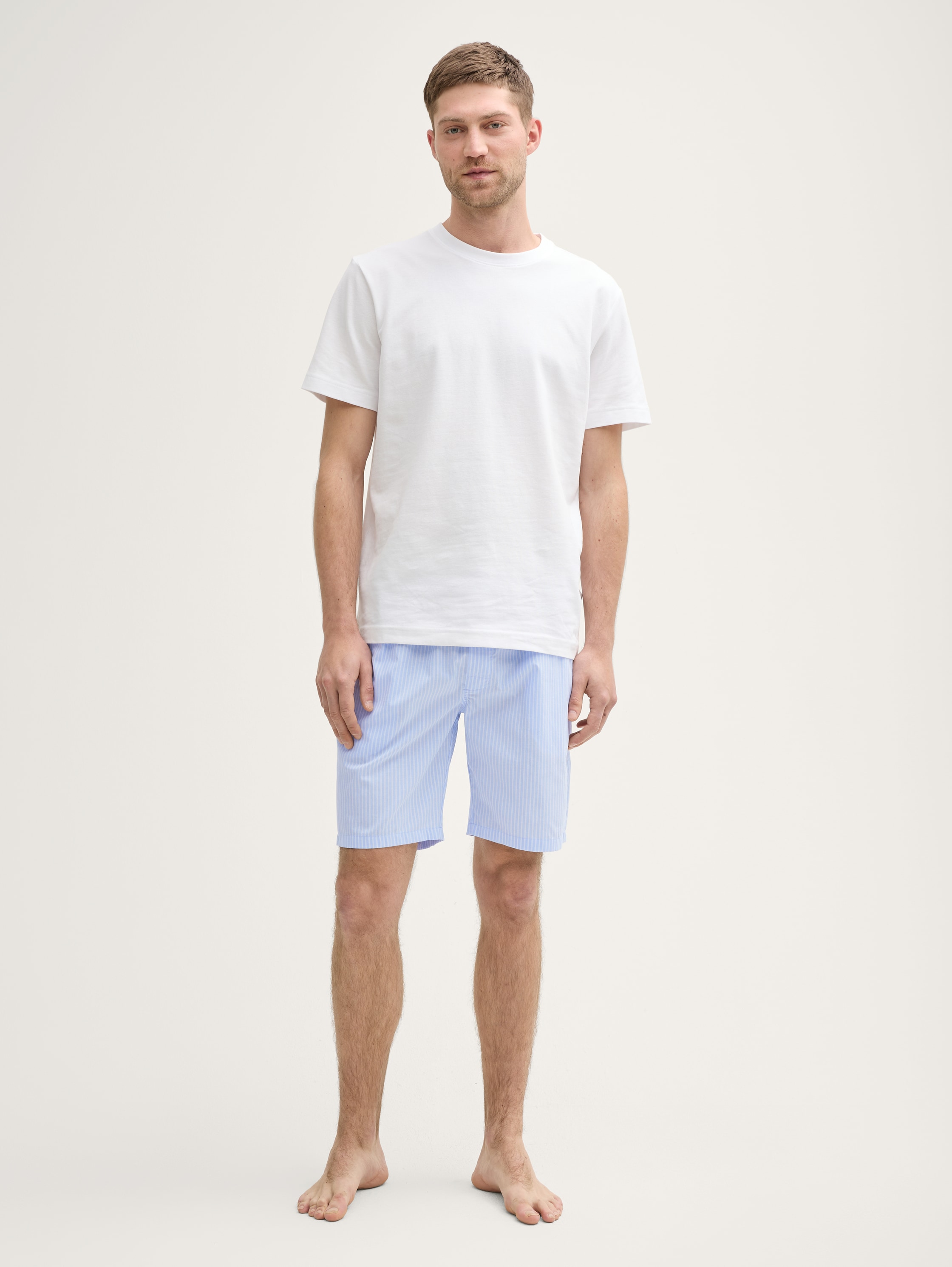 Pyjama-Shorts aus Baumwolle mit Streifenmuster - bluelightstripe - 