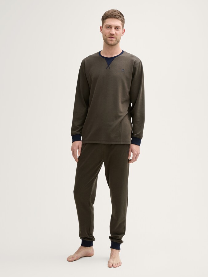 Pyjama-Set mit Logo-Print und Kordelzug von Men, green-dark-multicolor