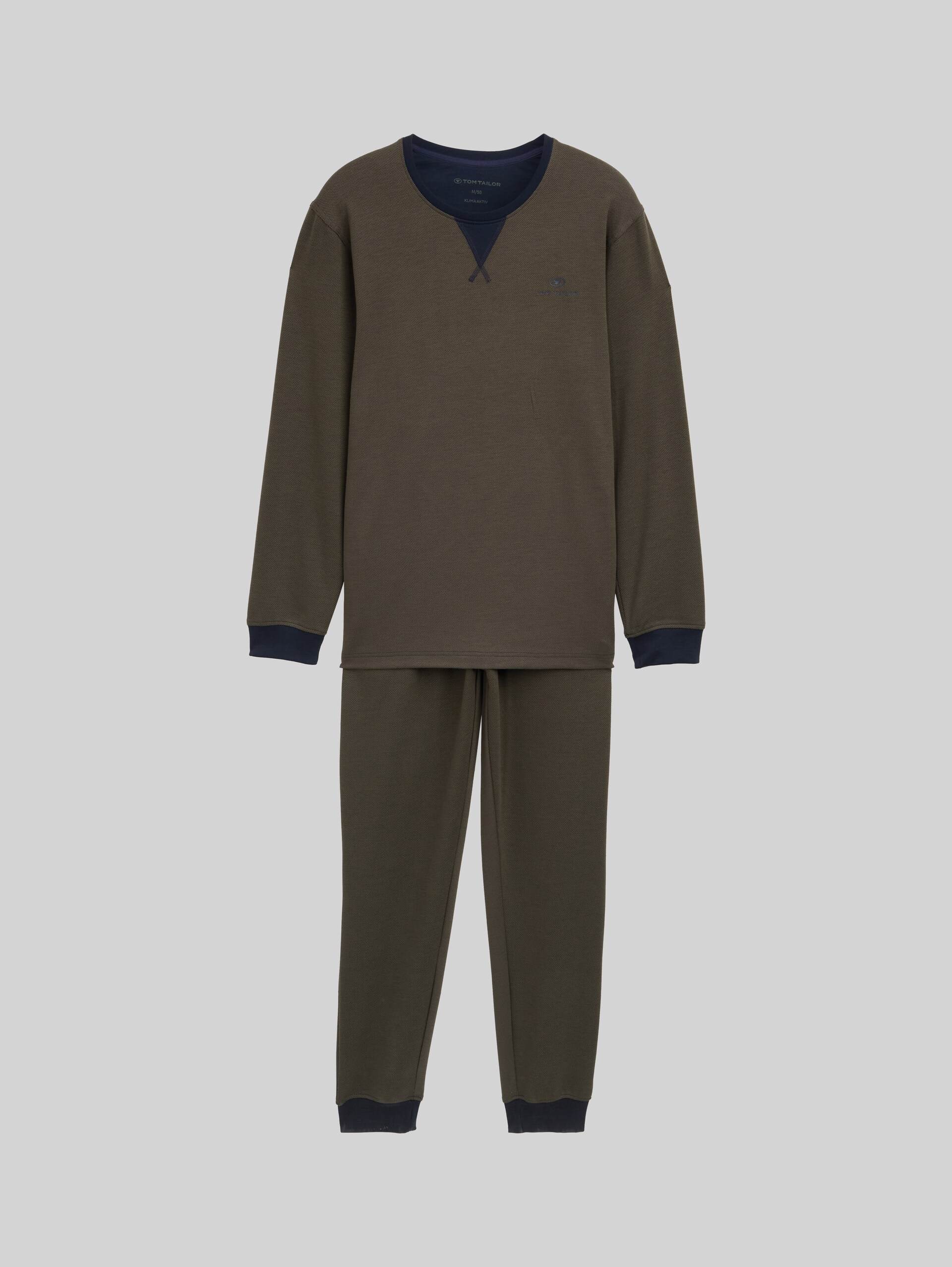Pyjama set with logo print and drawstring - green-dark-multicolor - Front product view