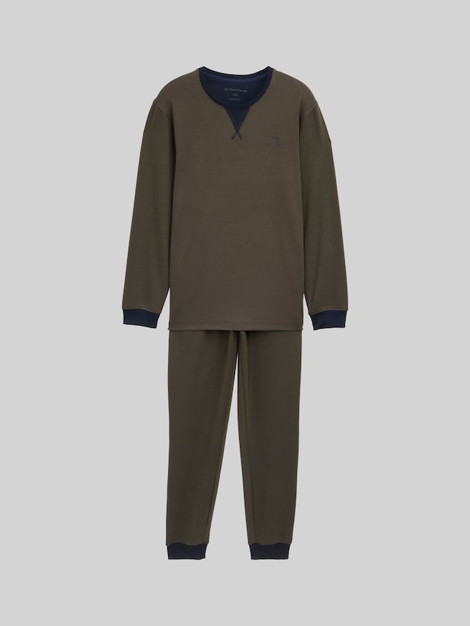 Pyjama-Set mit Logo-Print und Kordelzug von Men, green-dark-multicolor