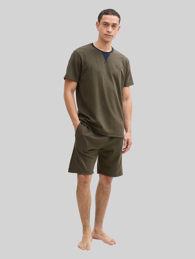 Pyjamaset met logoprint en trekkoord door Men, green-dark-multicolor