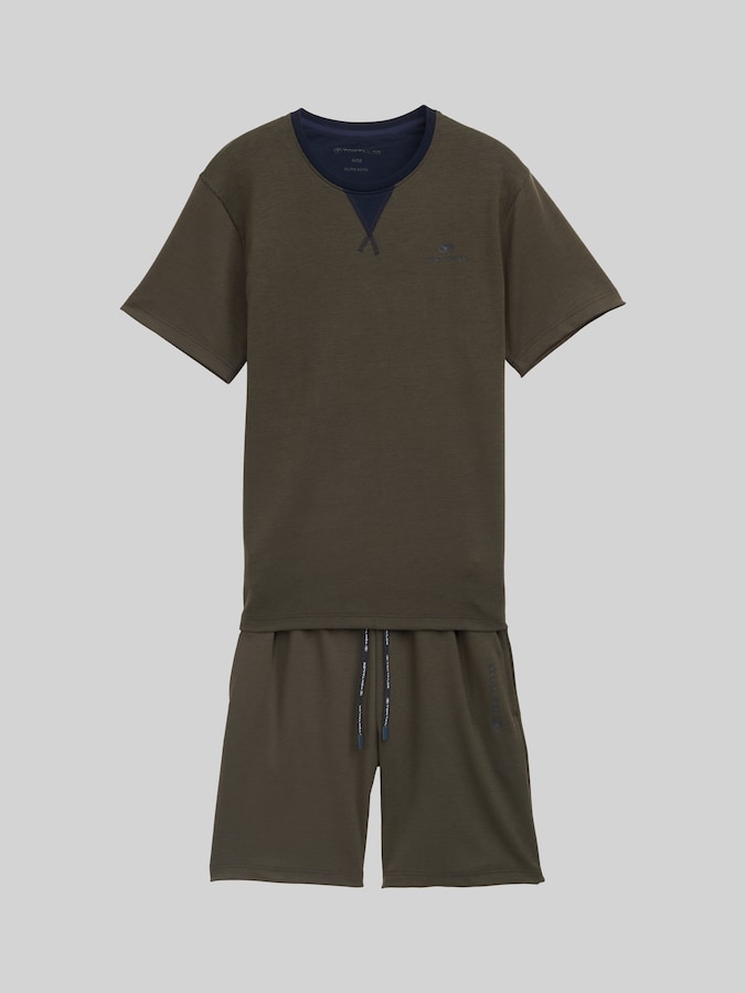 Pyjama-Set mit Logo-Print und Kordelzug von Men, green-dark-multicolor