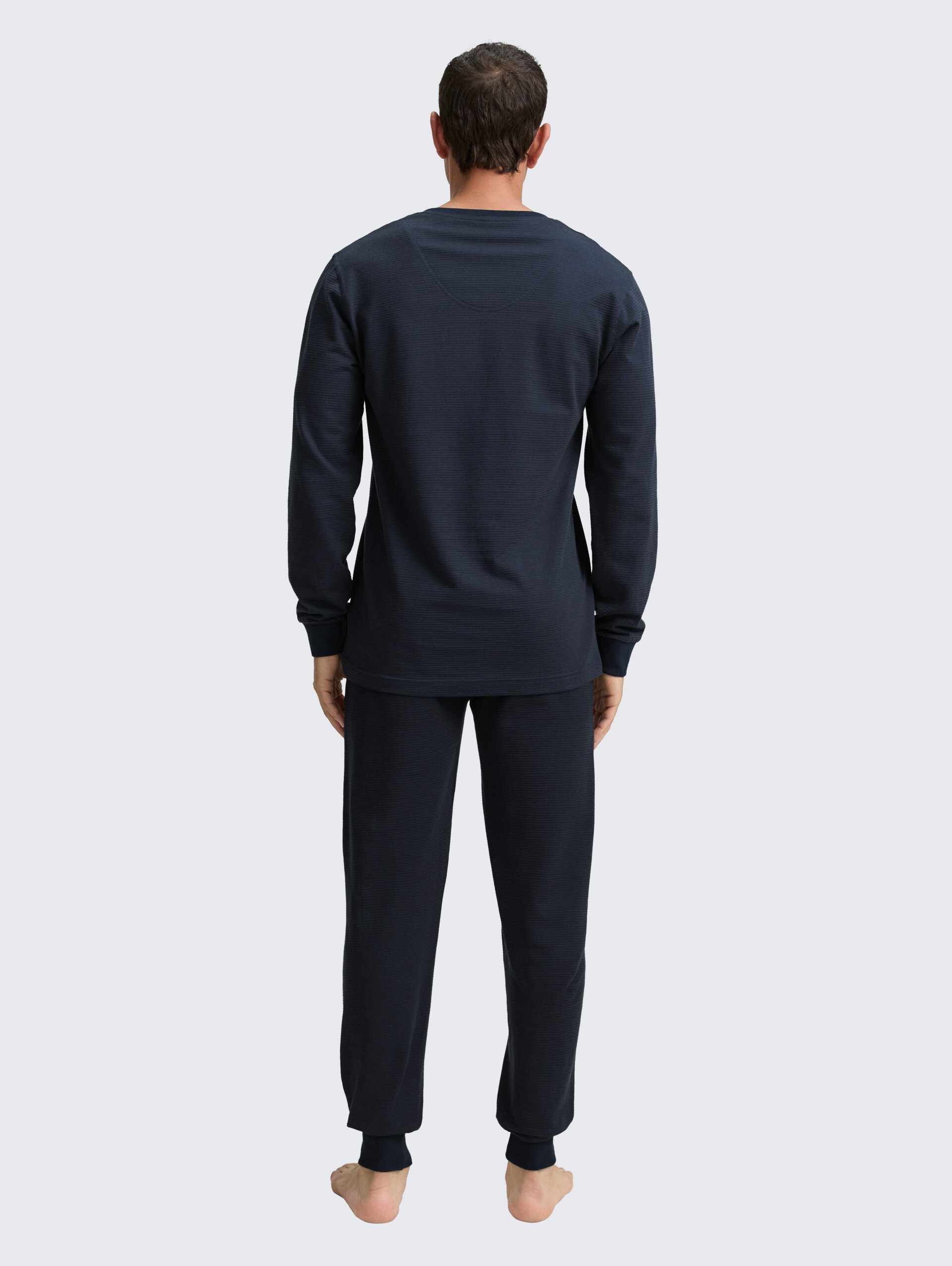 Ripp Pyjama-Set - blue-dark-solid - Auschnitt Model-Rückansicht