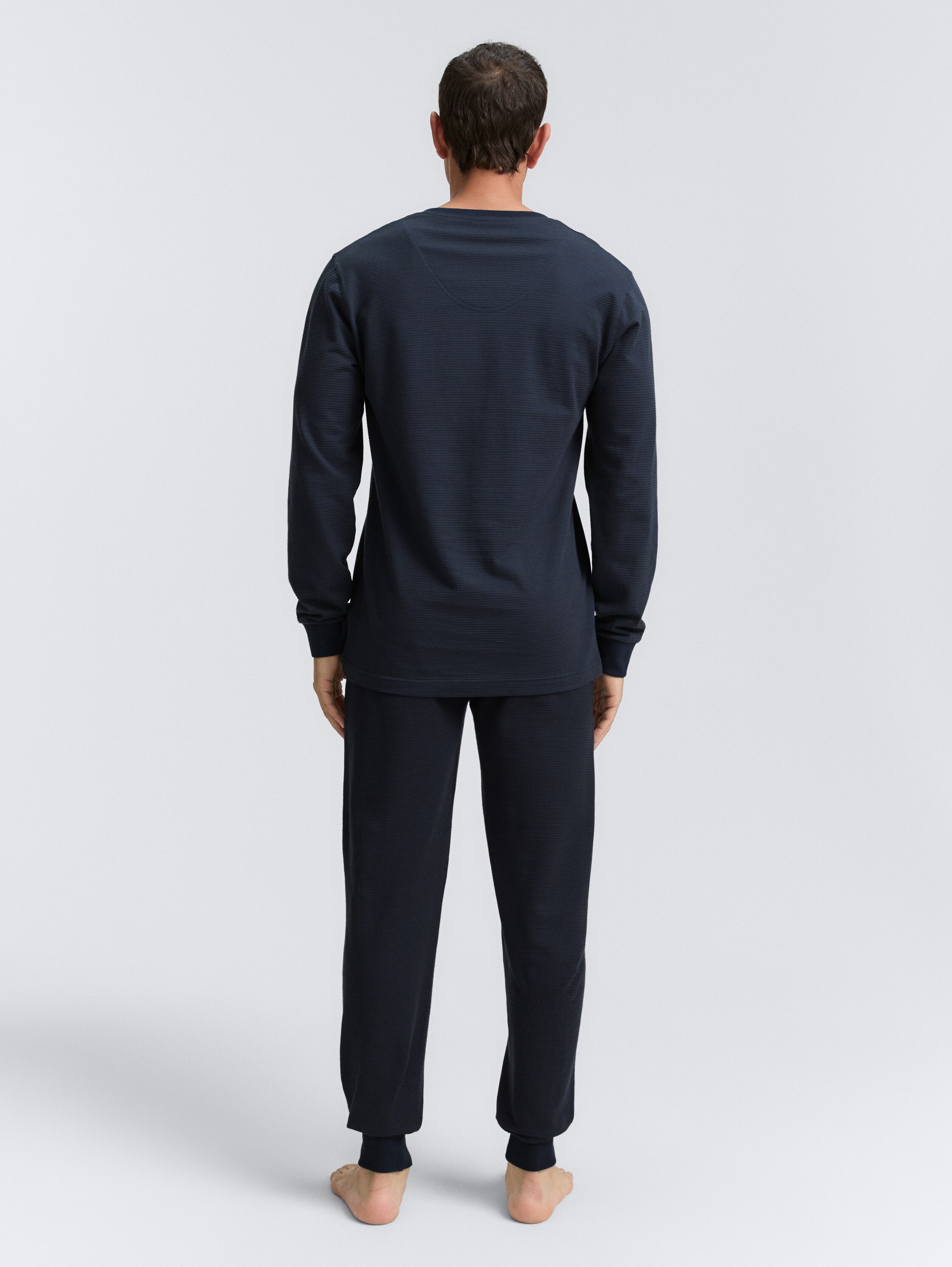 Ripp Pyjama-Set - blue-dark-solid - Auschnitt Model-Rückansicht