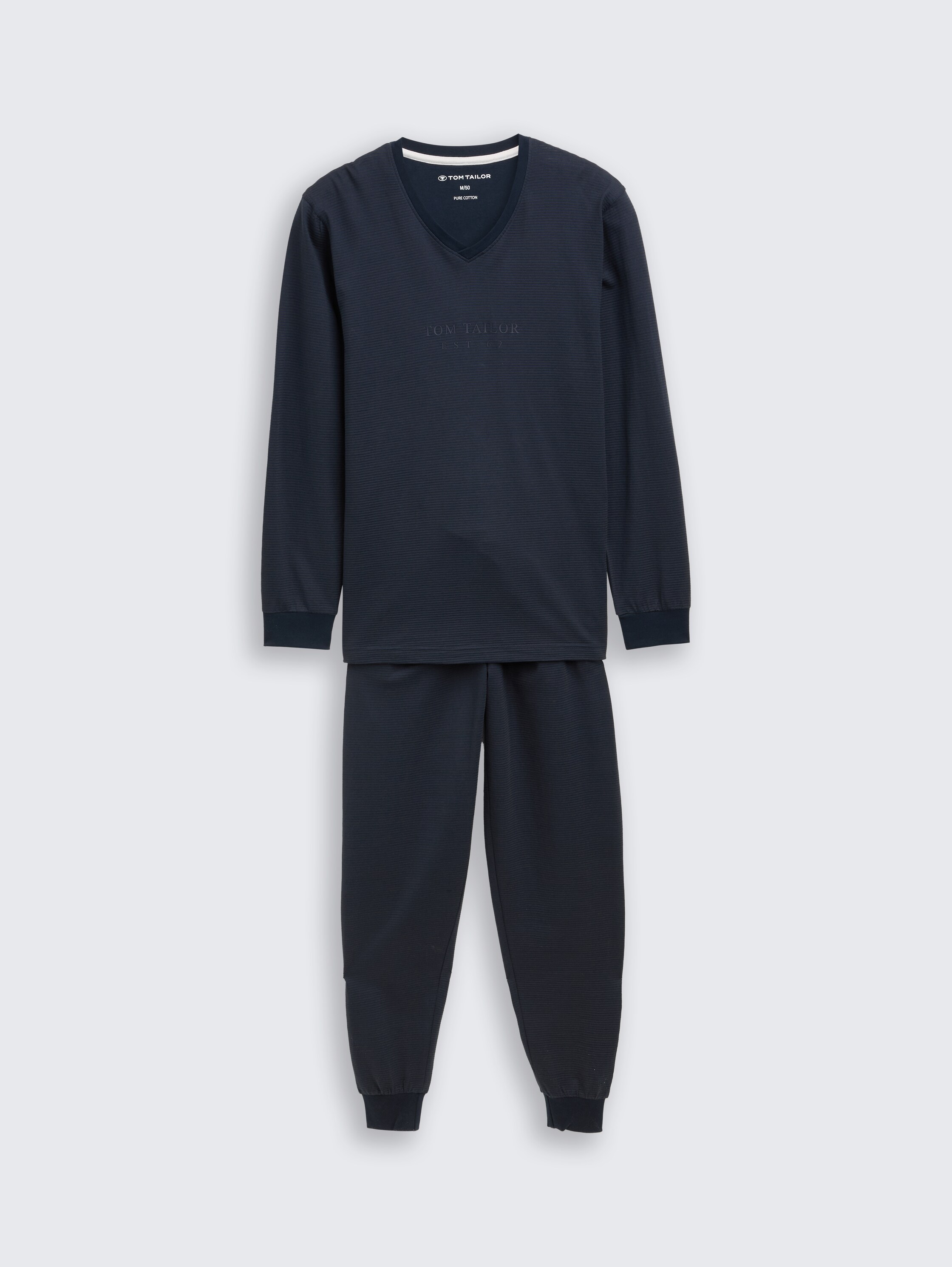 Ripp Pyjama-Set - blue-dark-solid - Vorder-Produkt-Ansicht