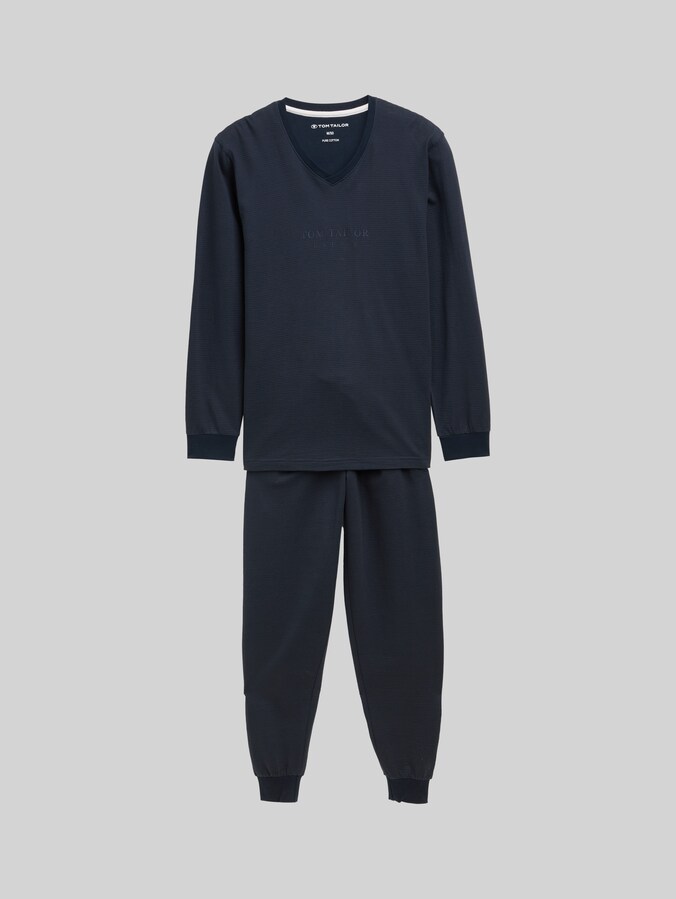 Pyjamaset met geribbelde structuur door Men, blue-dark-solid