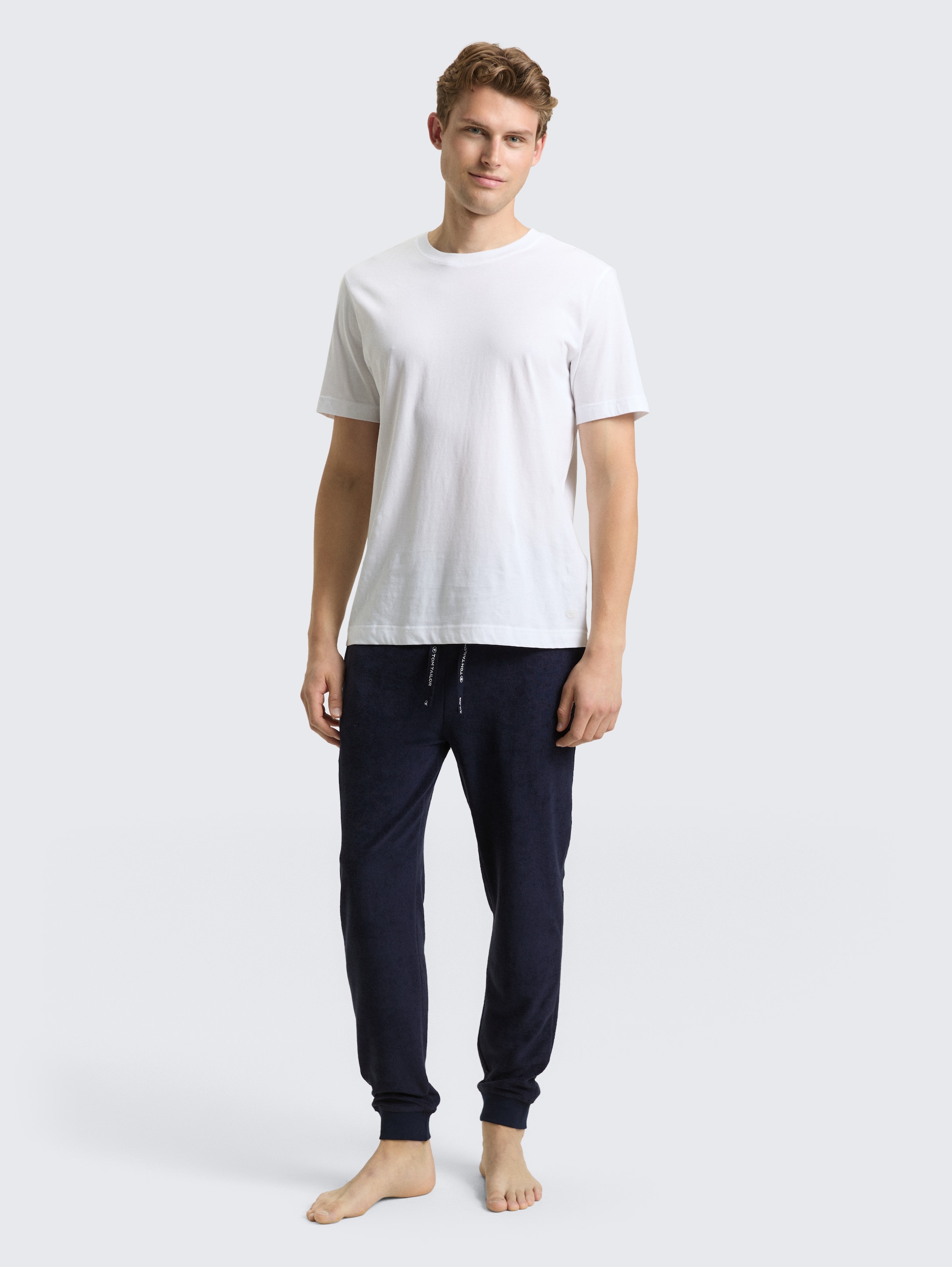 Pyjama-Hose mit Struktur - blue-dark-solid - Model-Vorderansicht