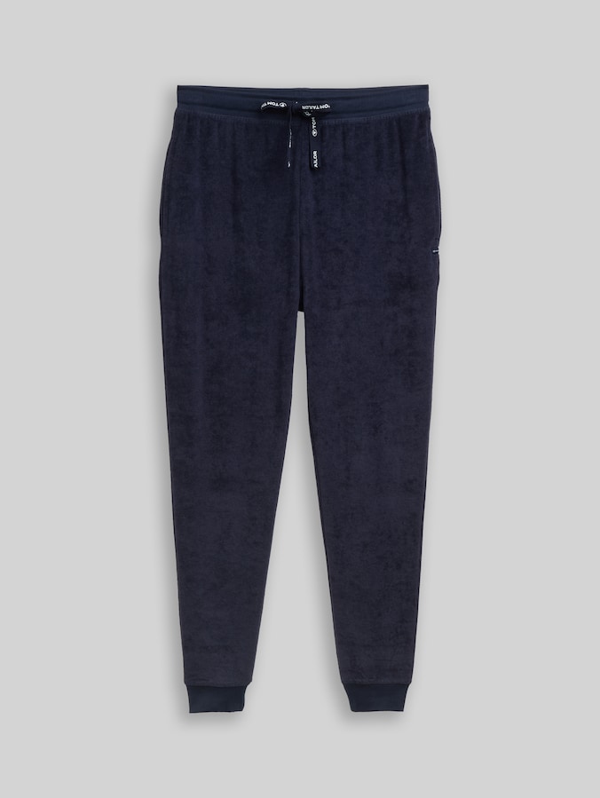 Pyjamabroek met structuur door Men, blue-dark-solid