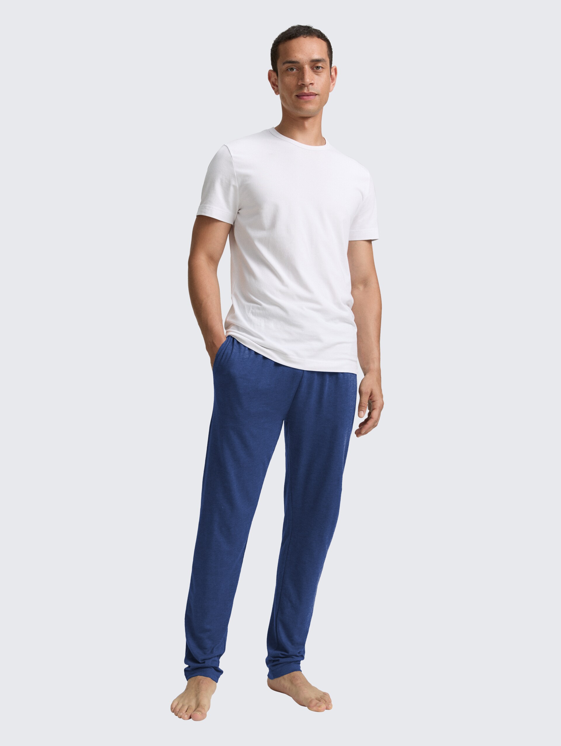 Pyjama-Hose in Melange-Optik - blue-medium-solid