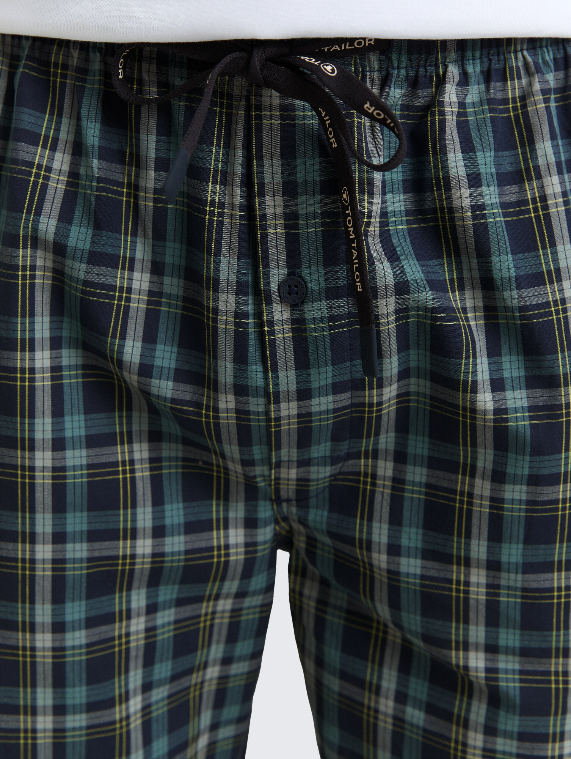 Pyjama-Hose aus Baumwolle - blue-medium-check - Detail-Model-Ansicht
