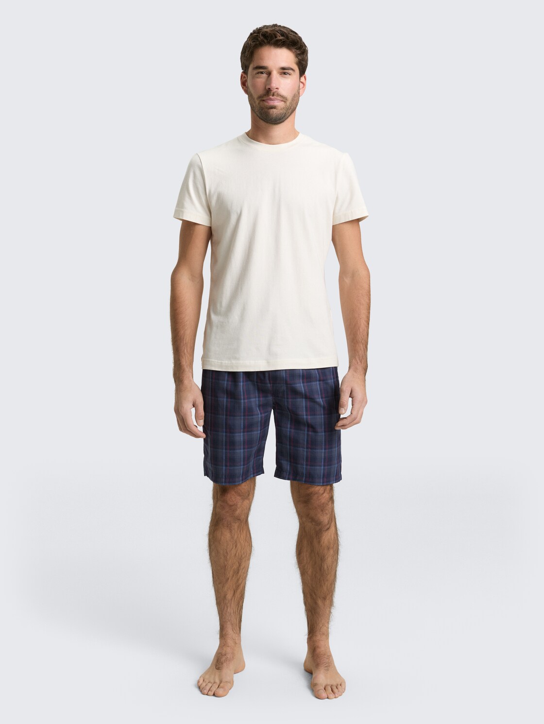 Boxer shorts with checked pattern - blue-dark-check - Model front view