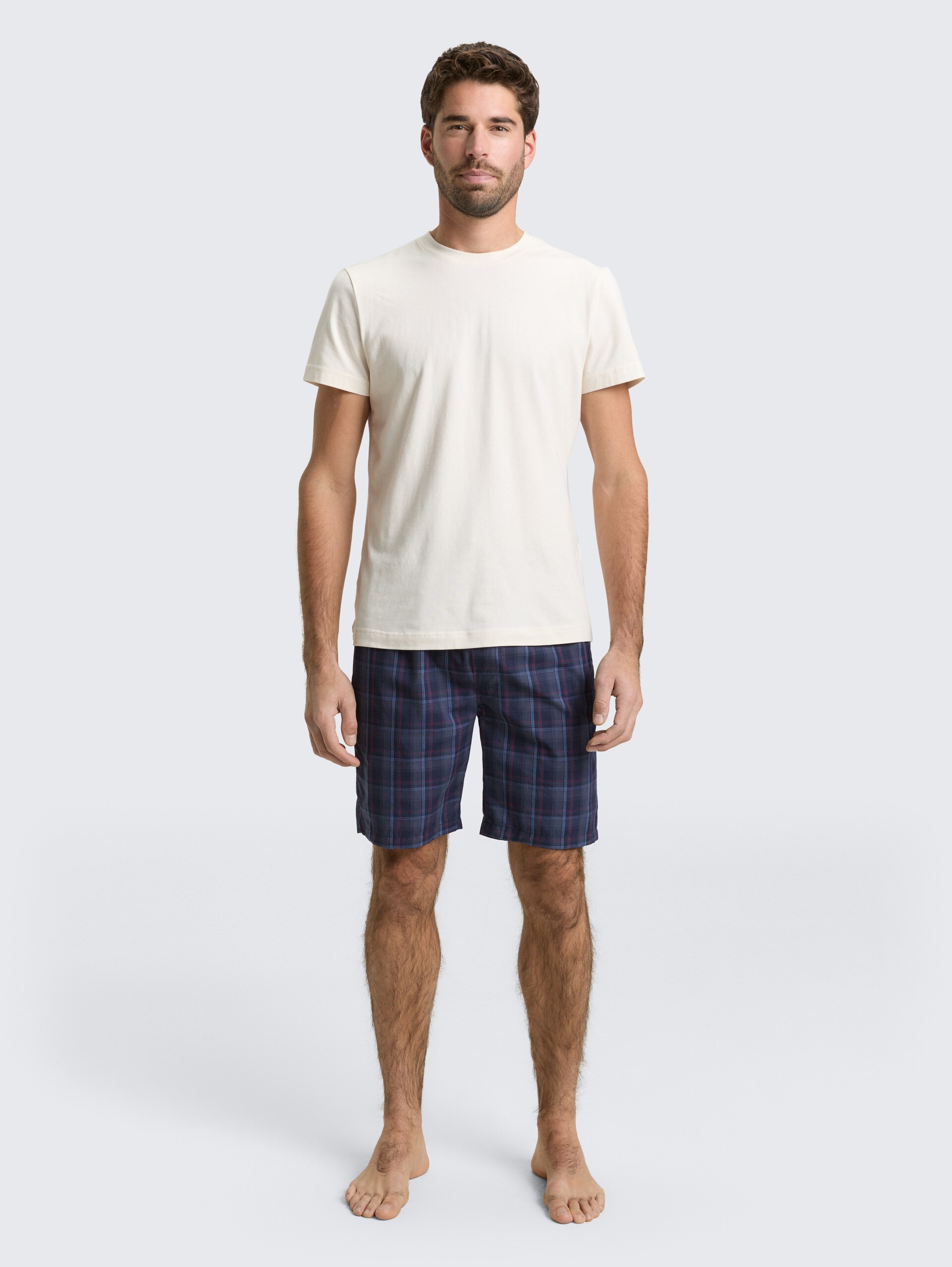 Boxer shorts with checked pattern - blue-dark-check - Model front view