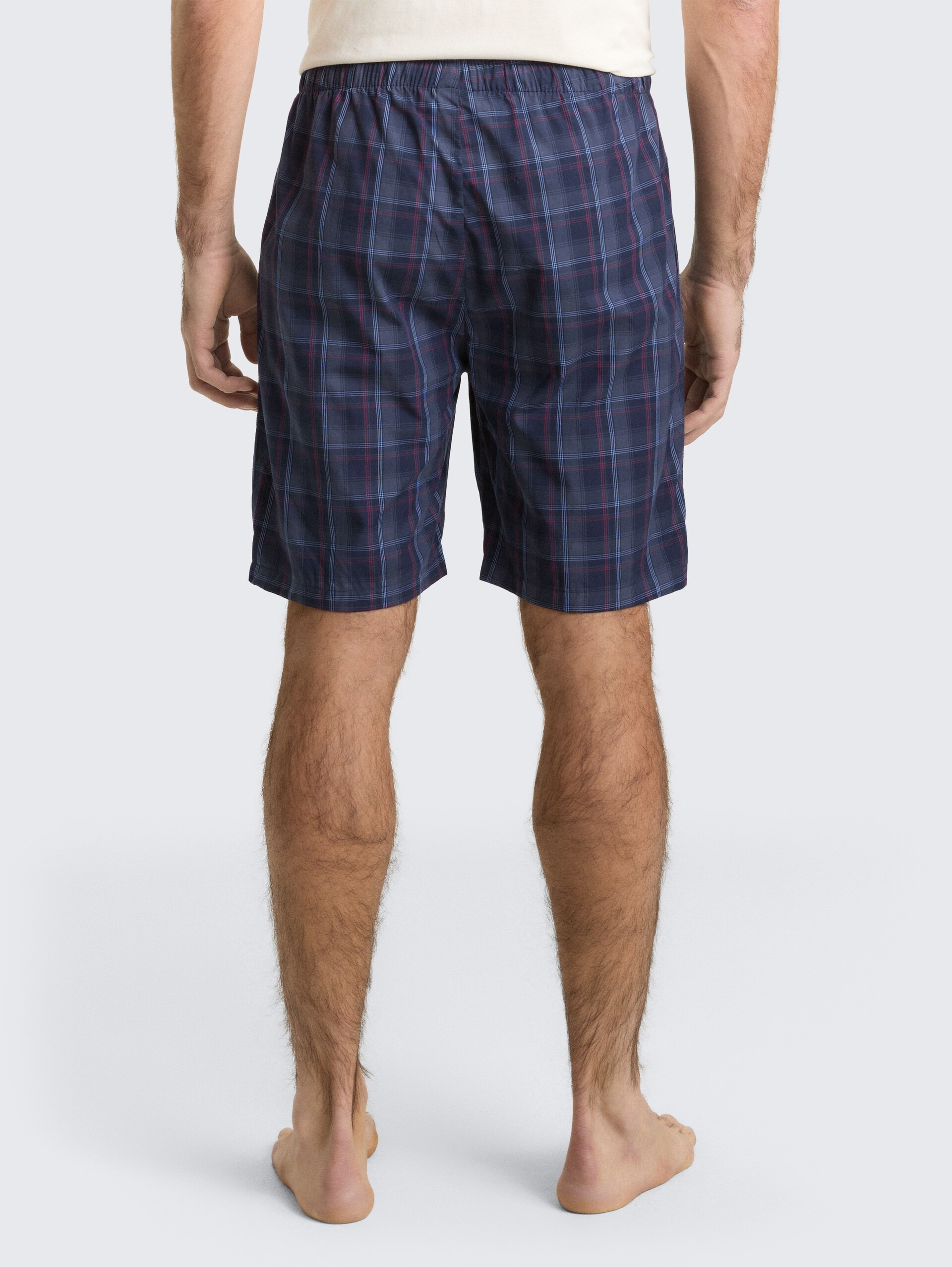 Boxer shorts with checked pattern - blue-dark-check - Neckline model-back view