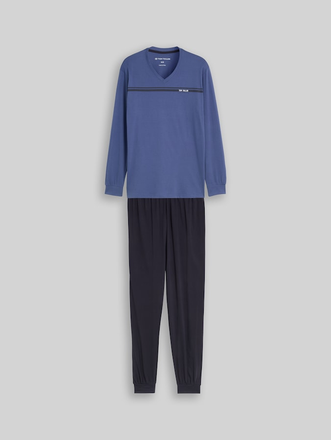 Pyjamaset met logoprint door Men, blue-medium-solid