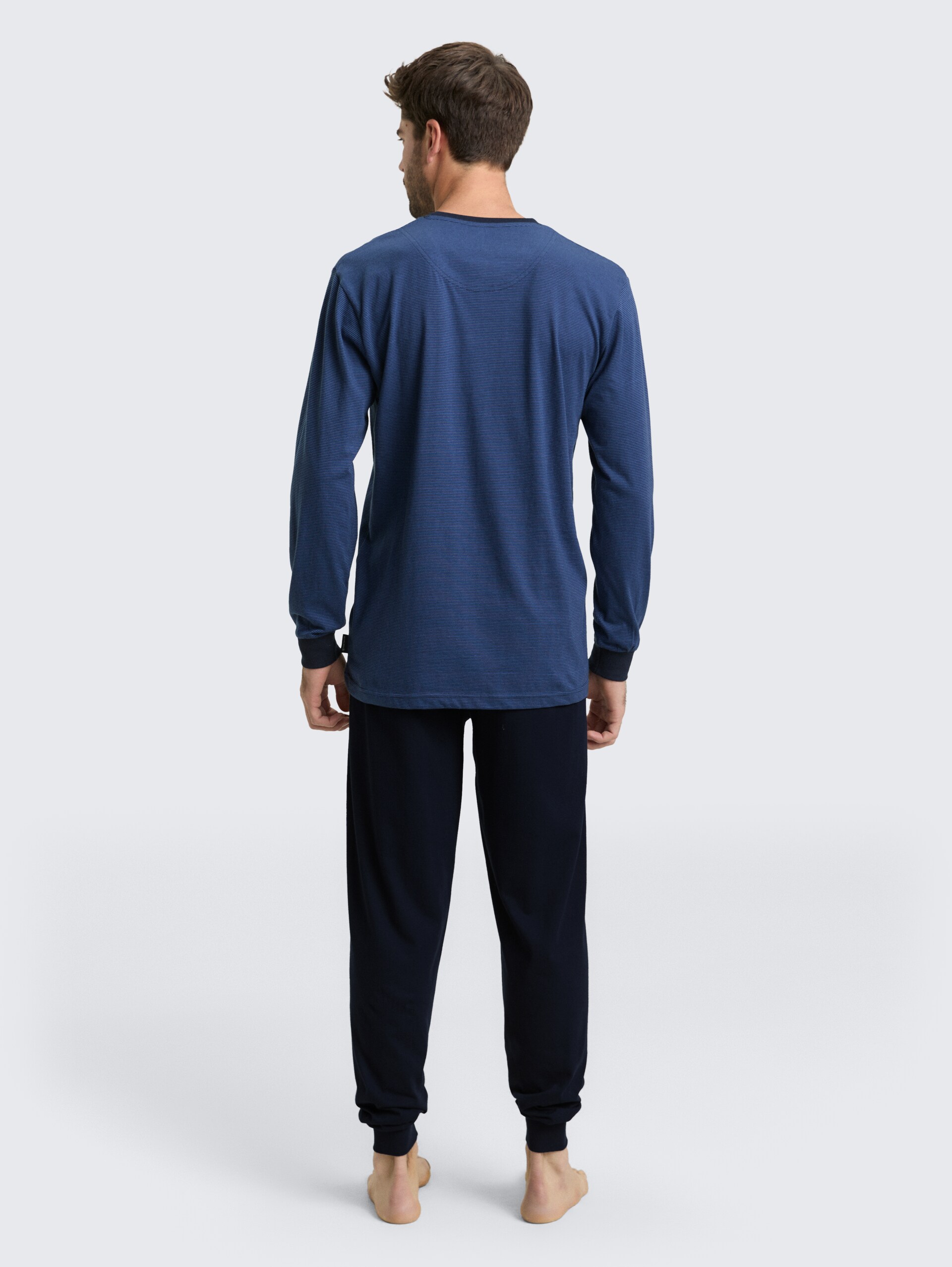 Pyjamaset met gestreept patroon - blue stripe - Neklijn model-achteraanzicht