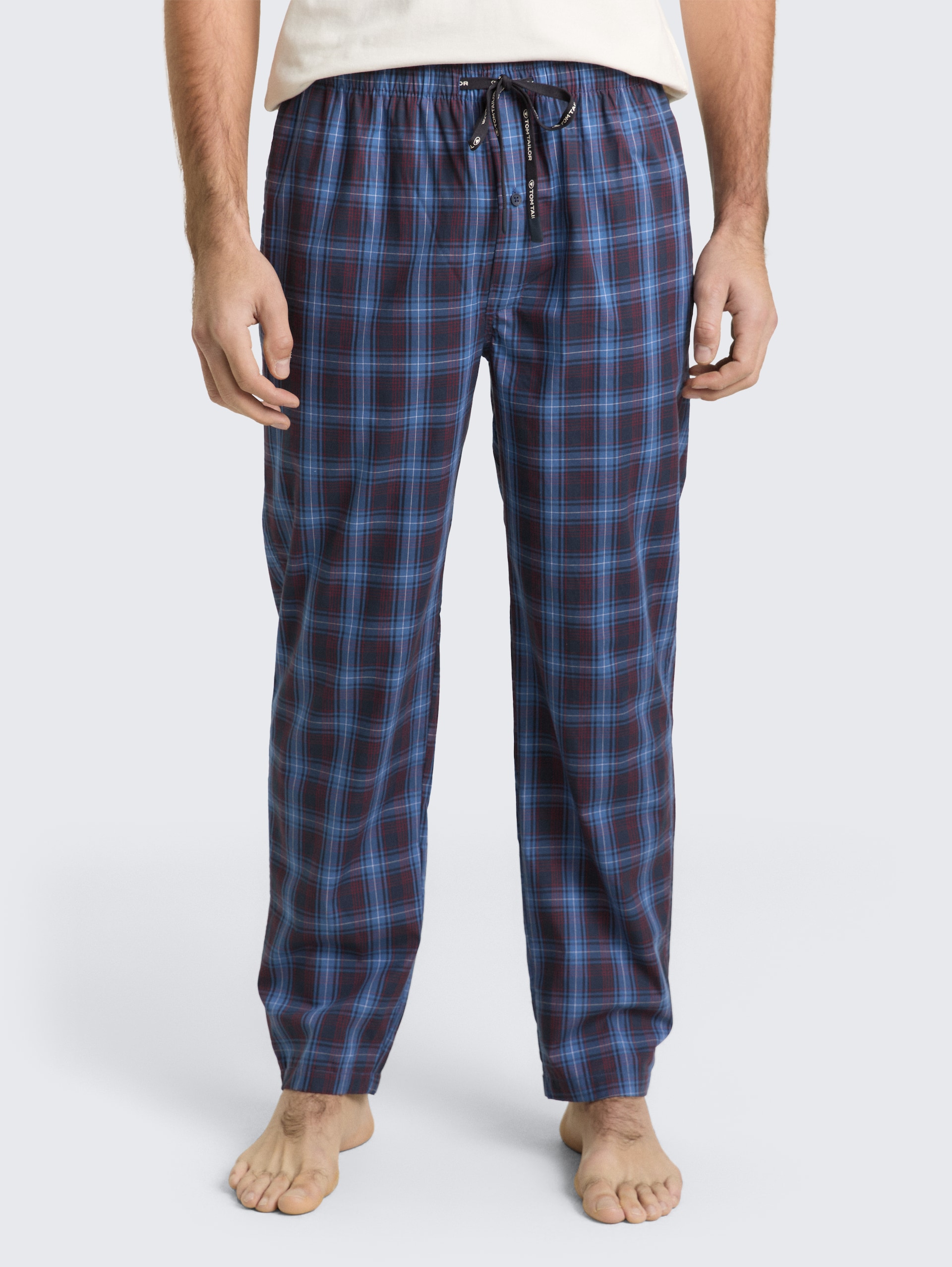 Pyjama broek van katoen - blue-dark-check - Model vooraanzicht