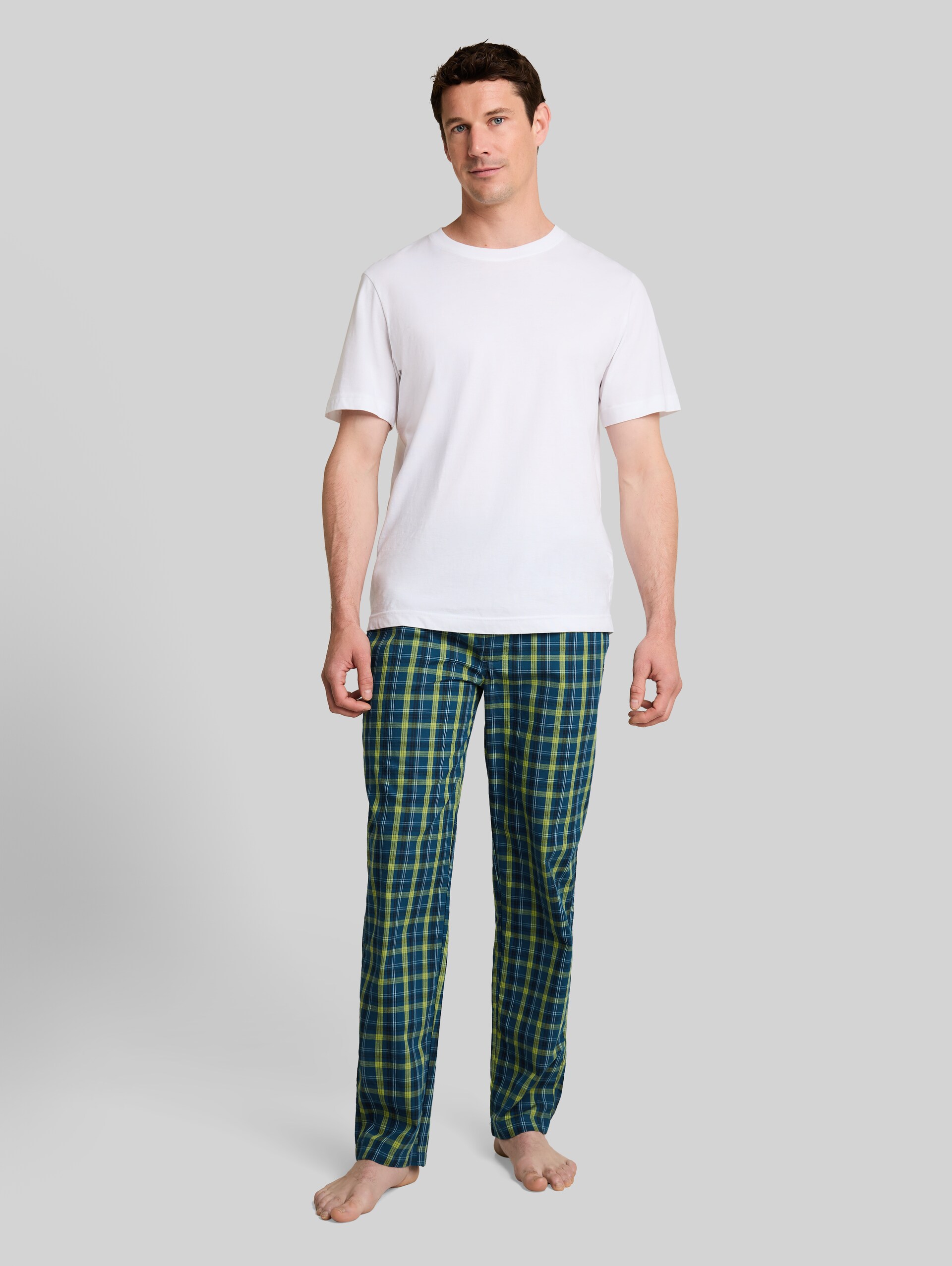 Pyjama-broek van katoen - blue-medium-check - Model vooraanzicht
