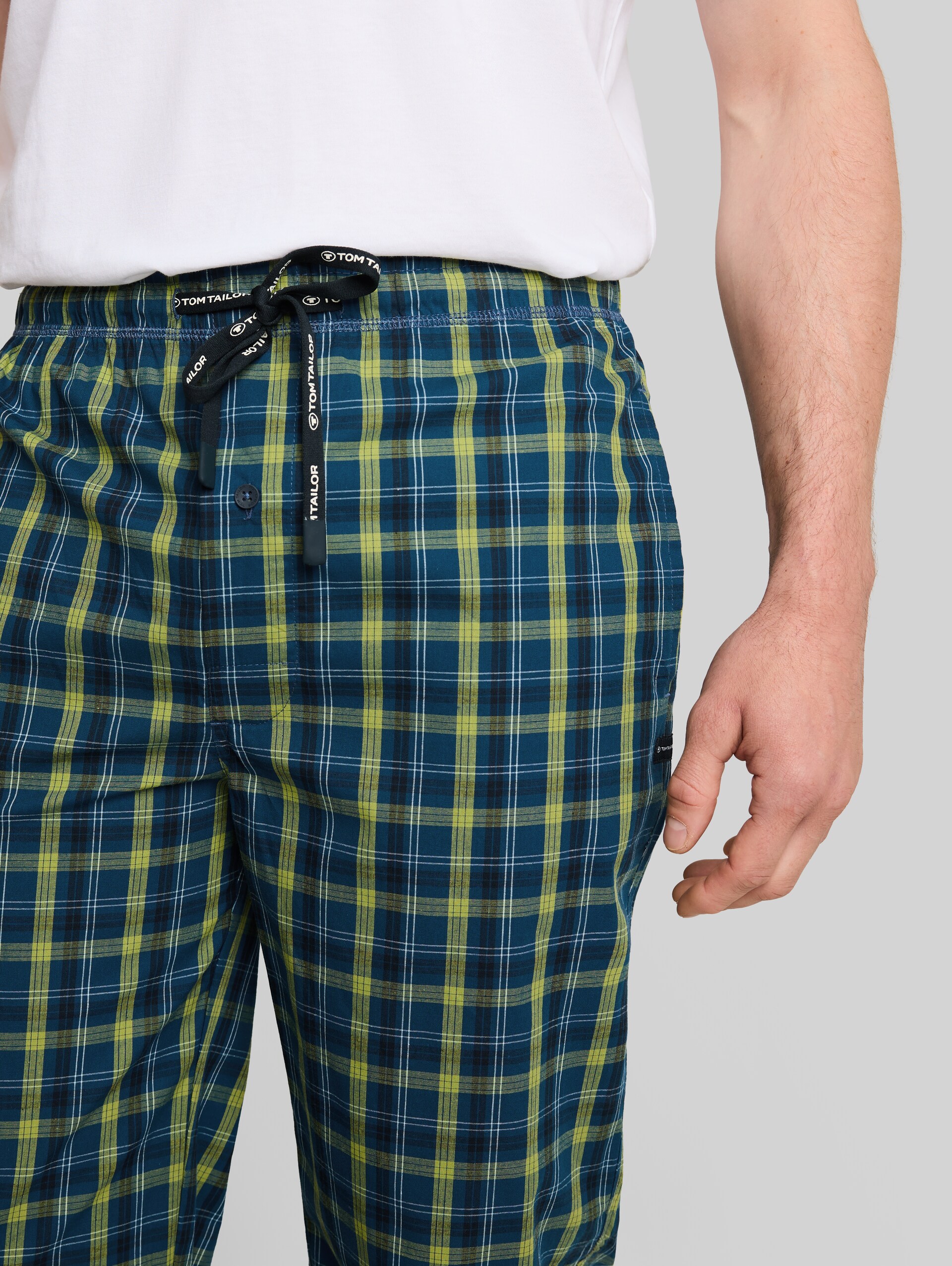 Pyjama-broek van katoen - blue-medium-check - Detailaanzicht model