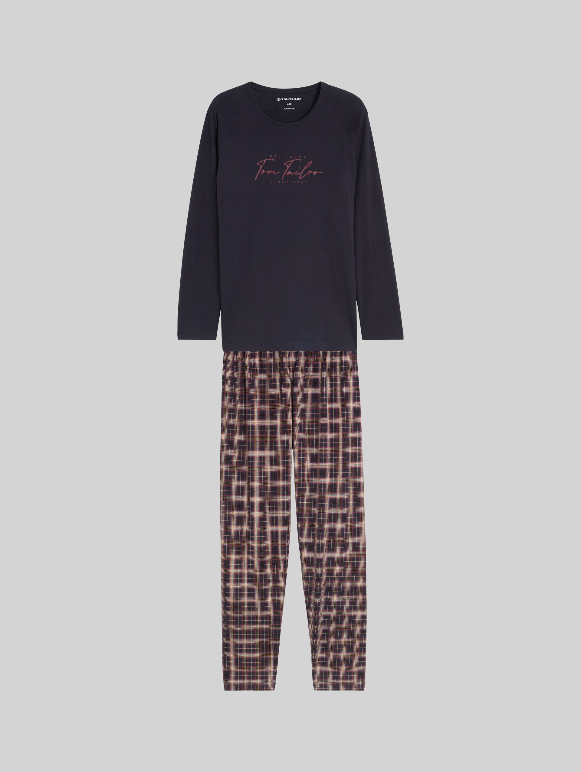 Pyjamaset met ruitjespatroon en logoprint - blue-dark-check - Product vooraanzicht