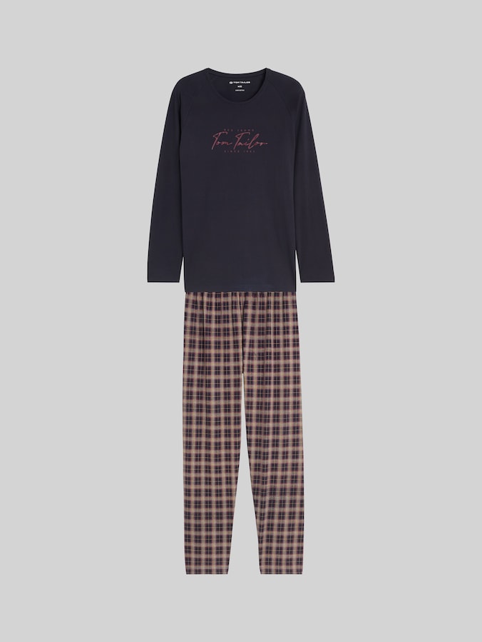 Pyjama-Set mit Karomuster und Logo-Print von Men, blue-dark-check