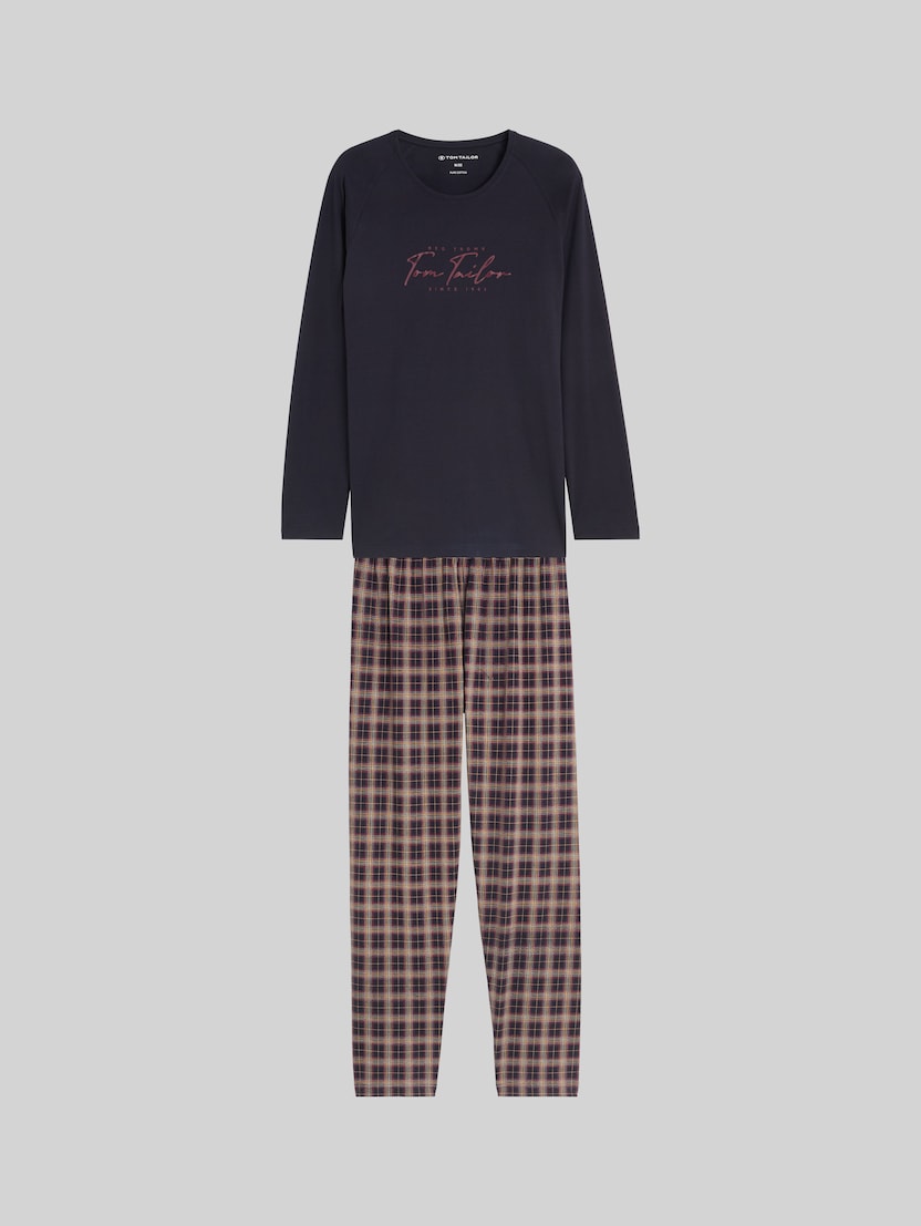 Pyjama-Set mit Karomuster und Logo-Print von Men, blue-dark-check