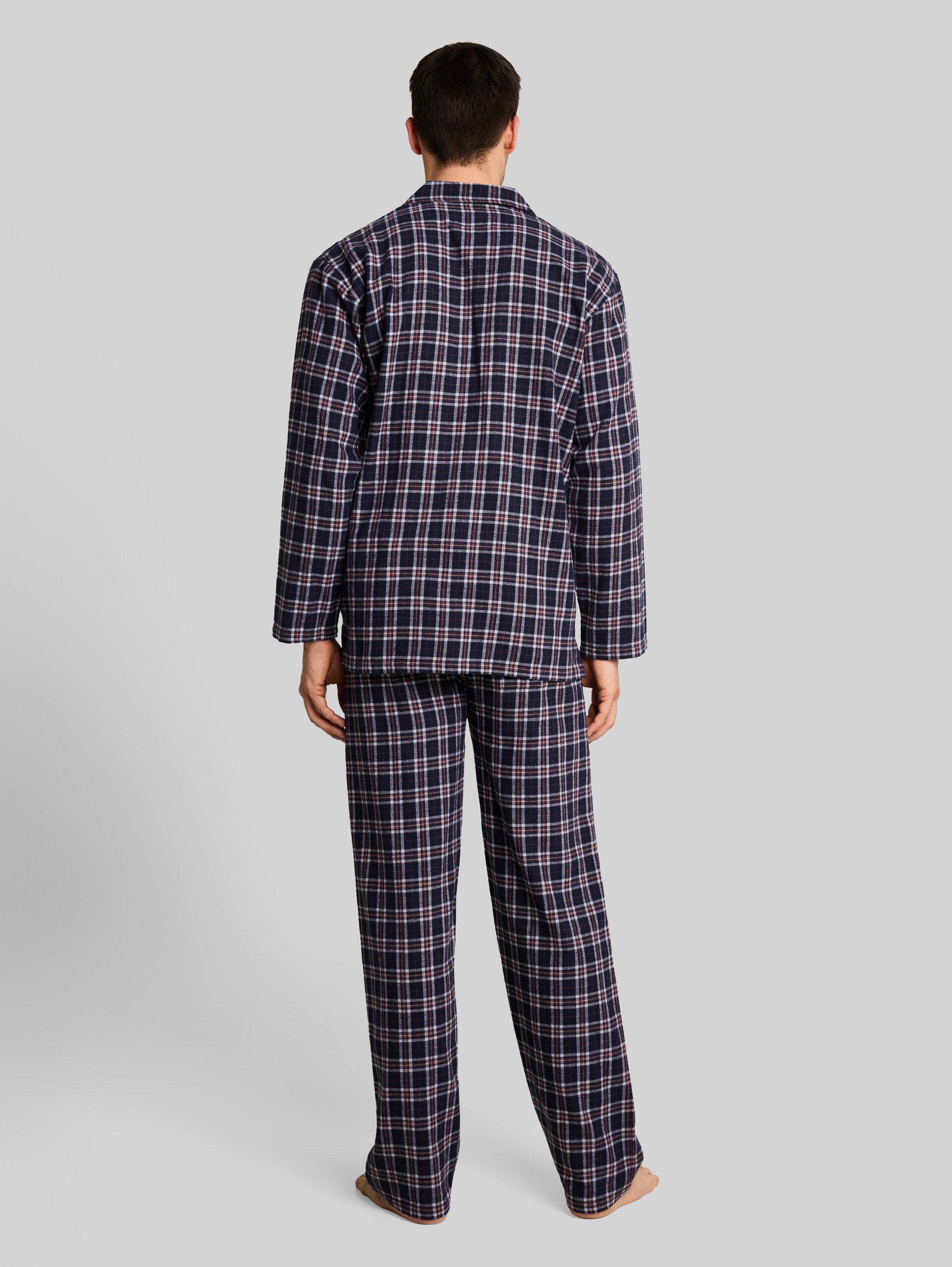 Pyjamaset met ruitjespatroon - blue-dark-check - Neklijn model-achteraanzicht