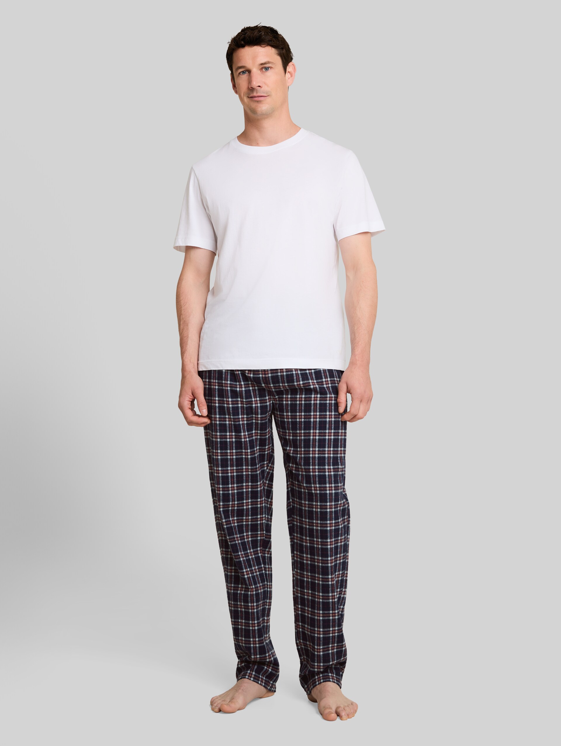 Pyjama-broek van katoen - blue-dark-check - Model vooraanzicht