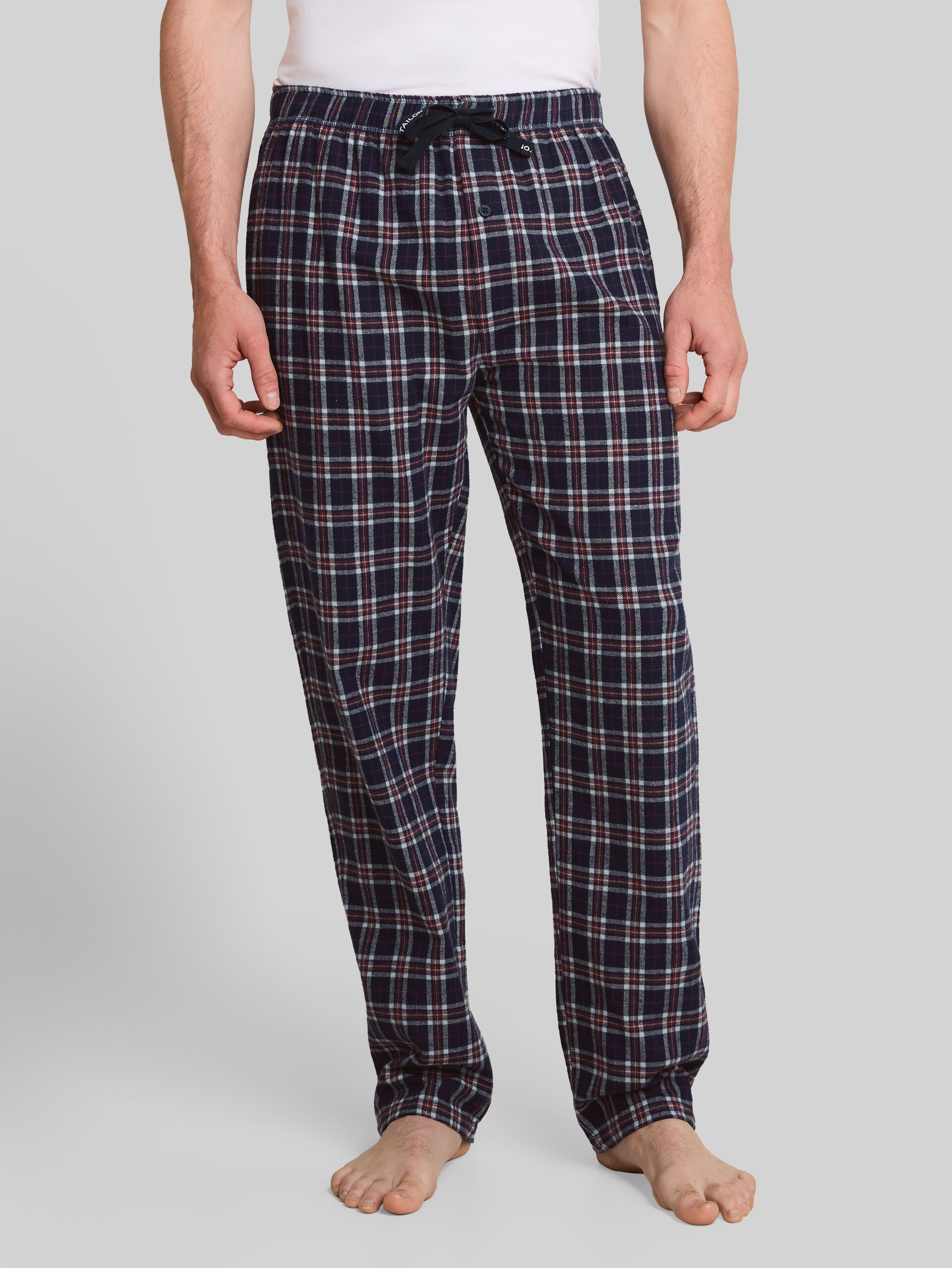 Pyjama-broek van katoen - blue-dark-check - Nek model vooraanzicht