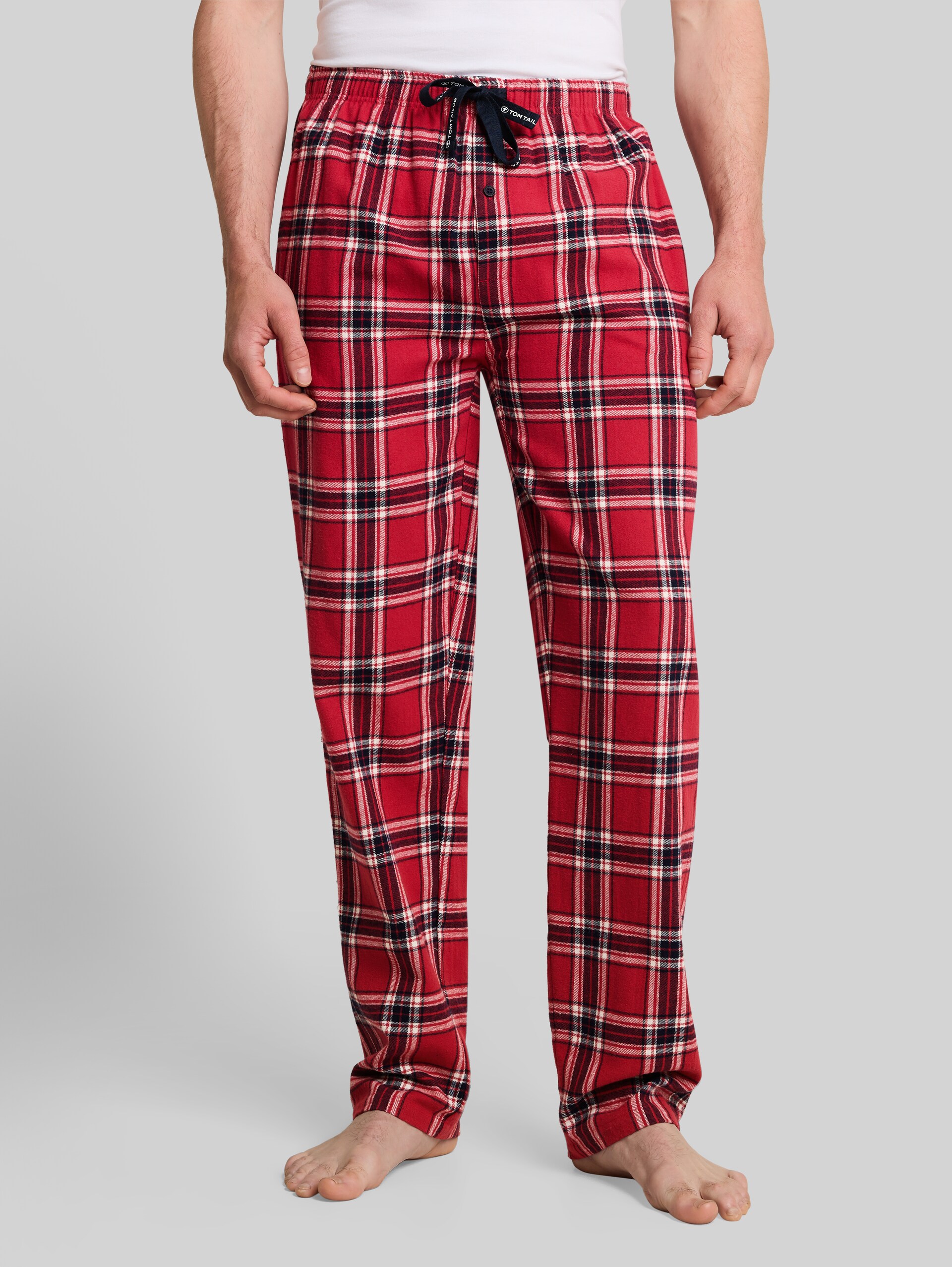Pyjama-broek van katoen - red-medium-check - Nek model vooraanzicht