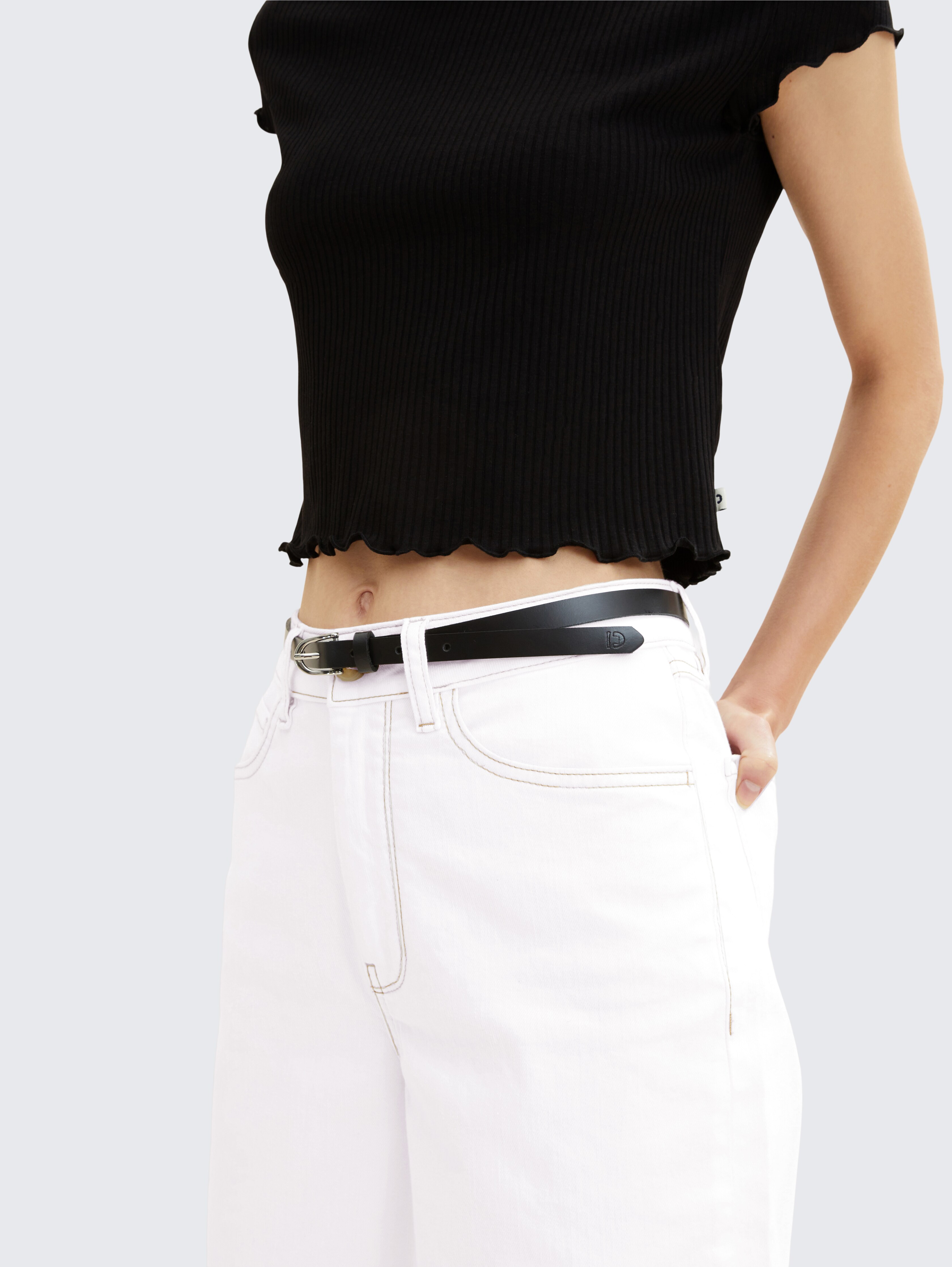 TTPAULA smalle leren riem met afgeronde gesp door Denim Female, black uni