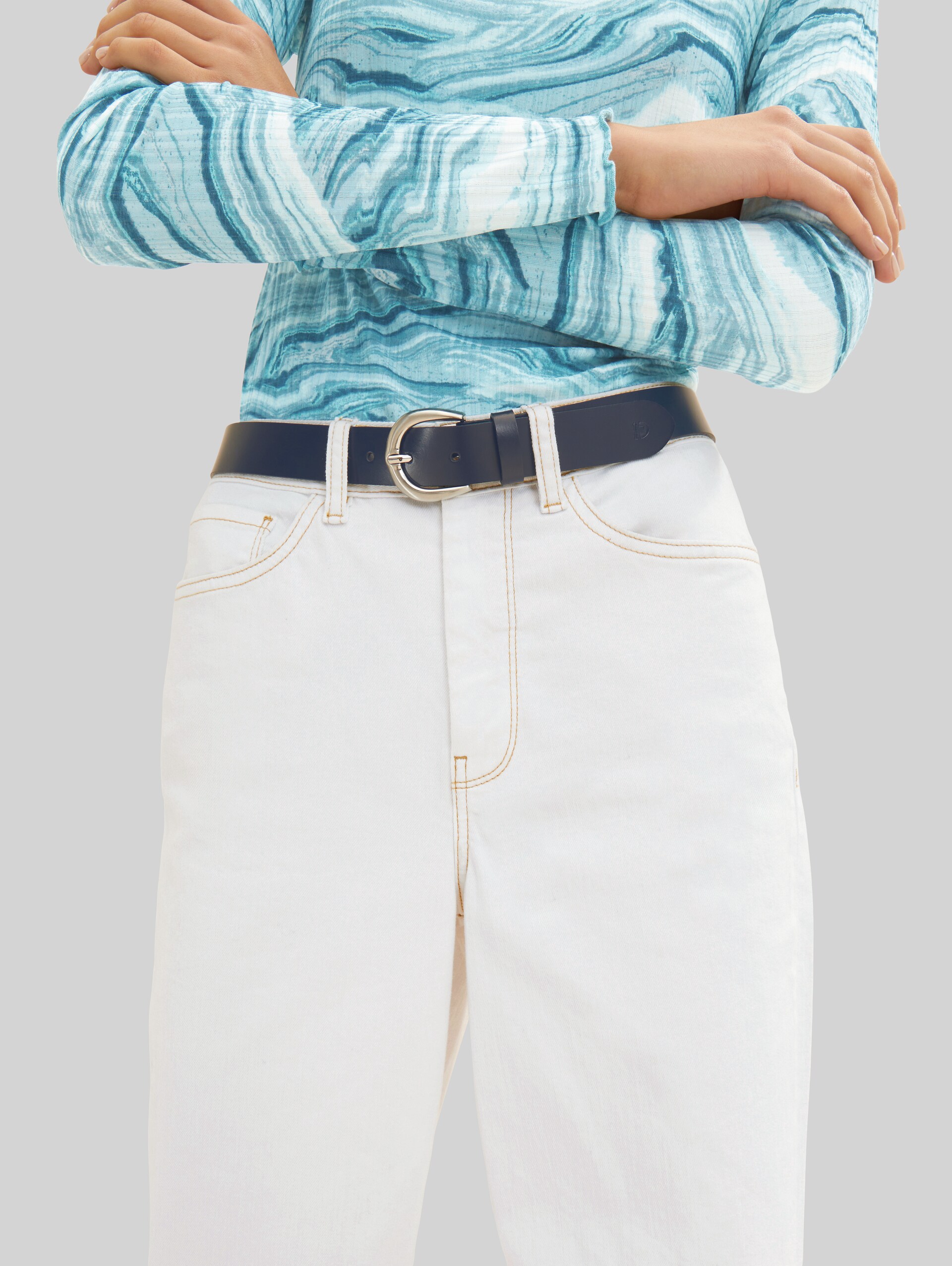 TTKATY Leren riem met afgeronde gesp - navy uni