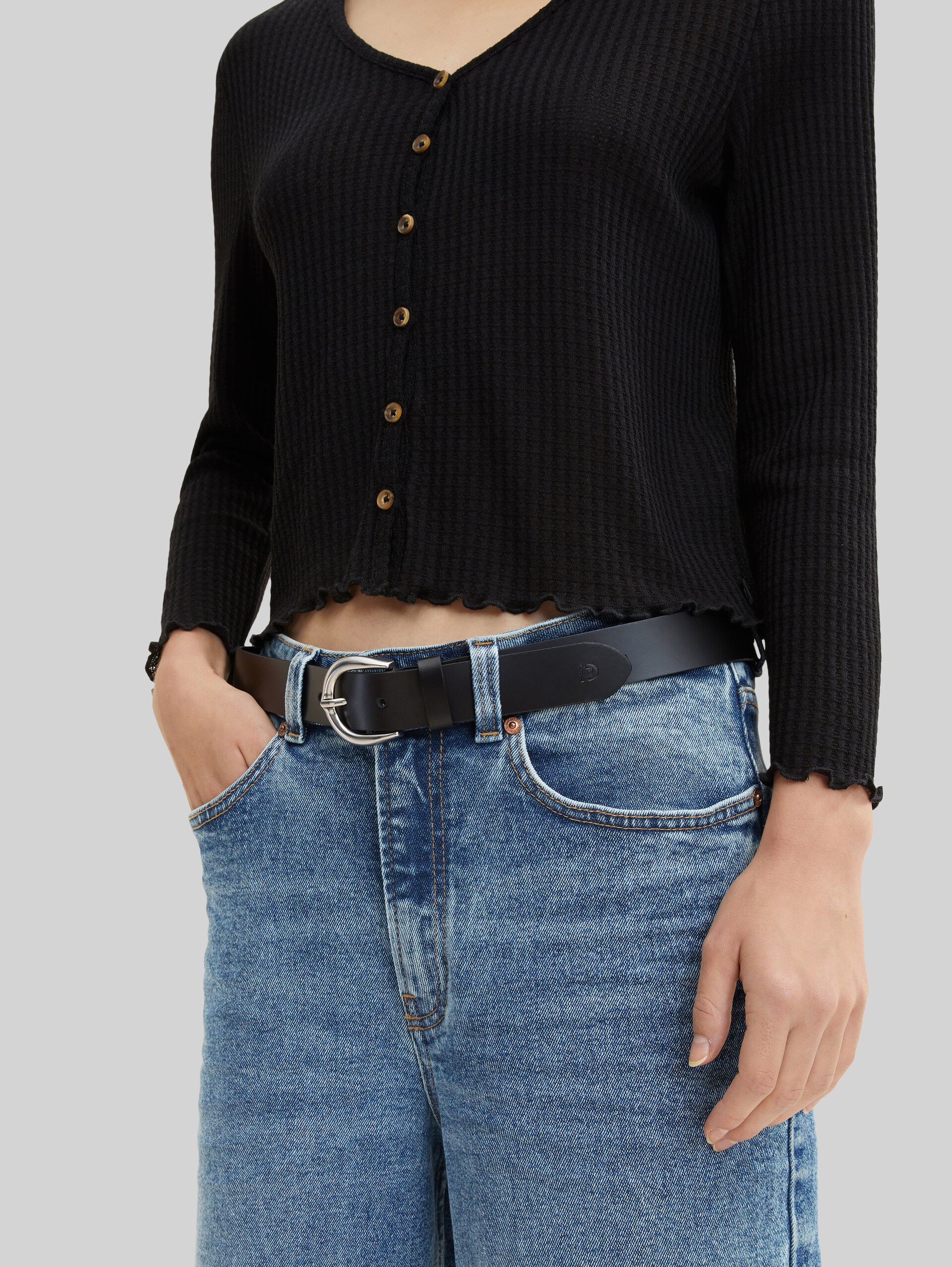 TTKATY Leren riem met afgeronde gesp - black uni