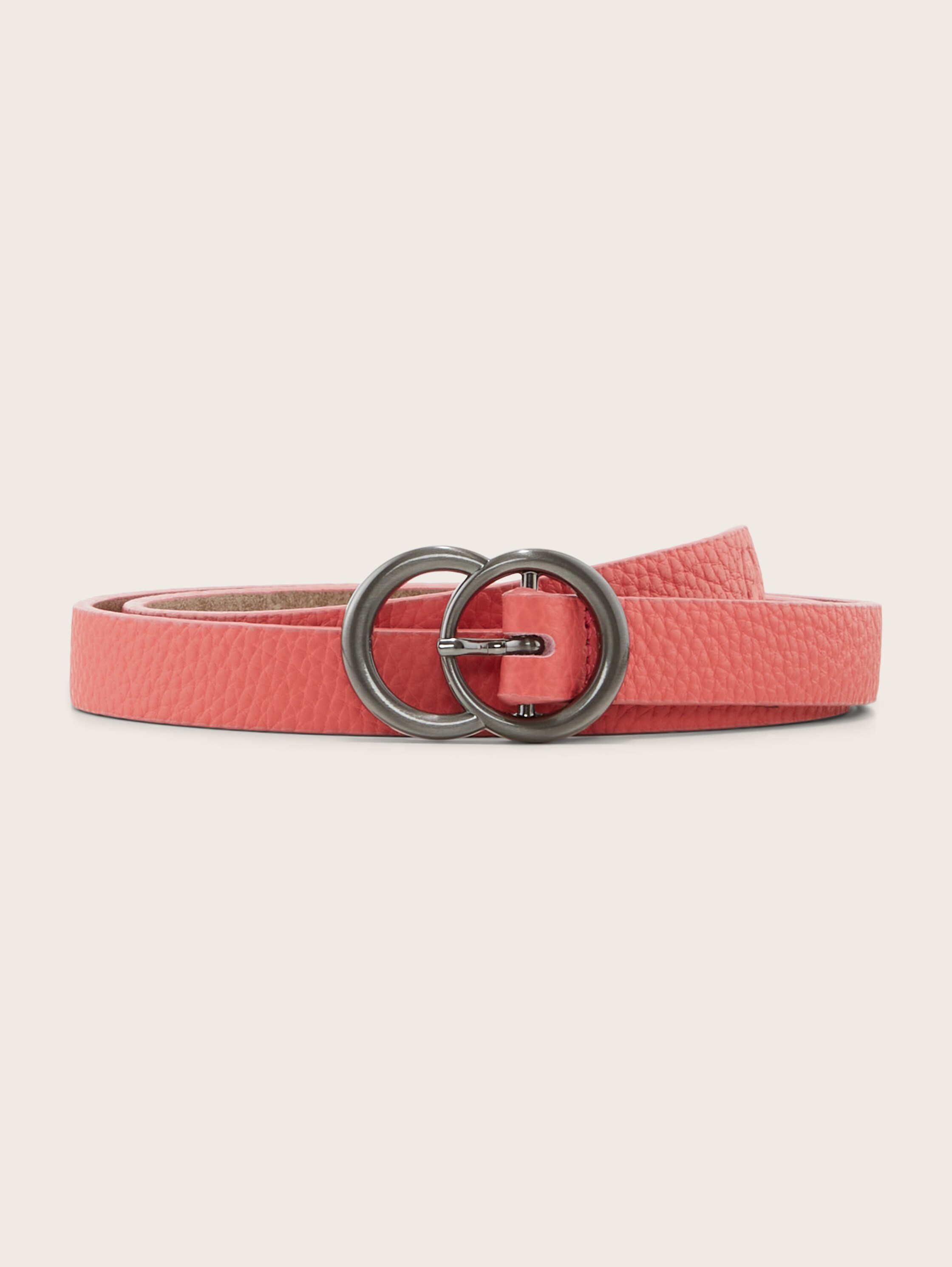 Leather belt with a round pin buckle - pink uni - Front product view