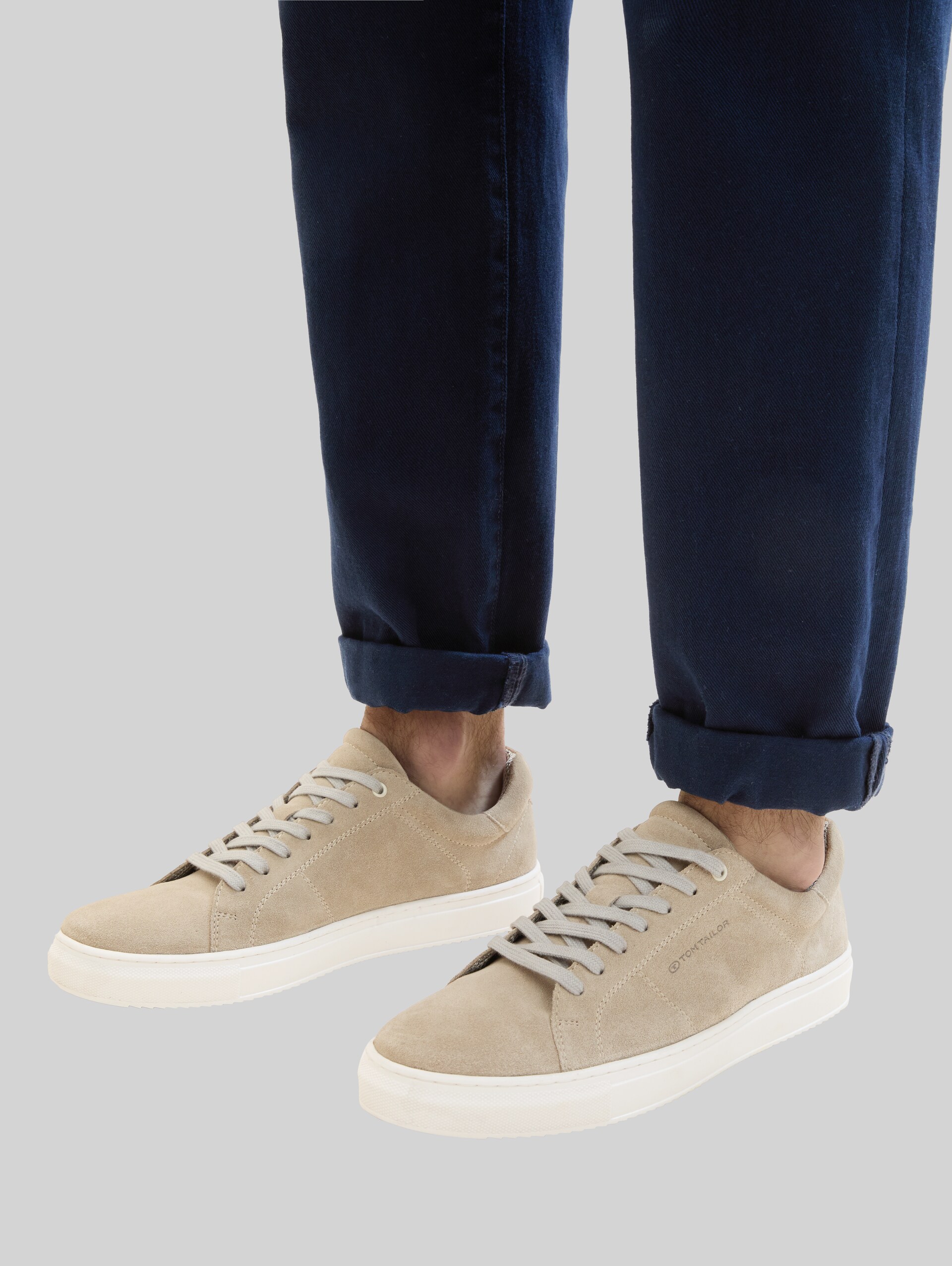 Sneakers met leer - sand