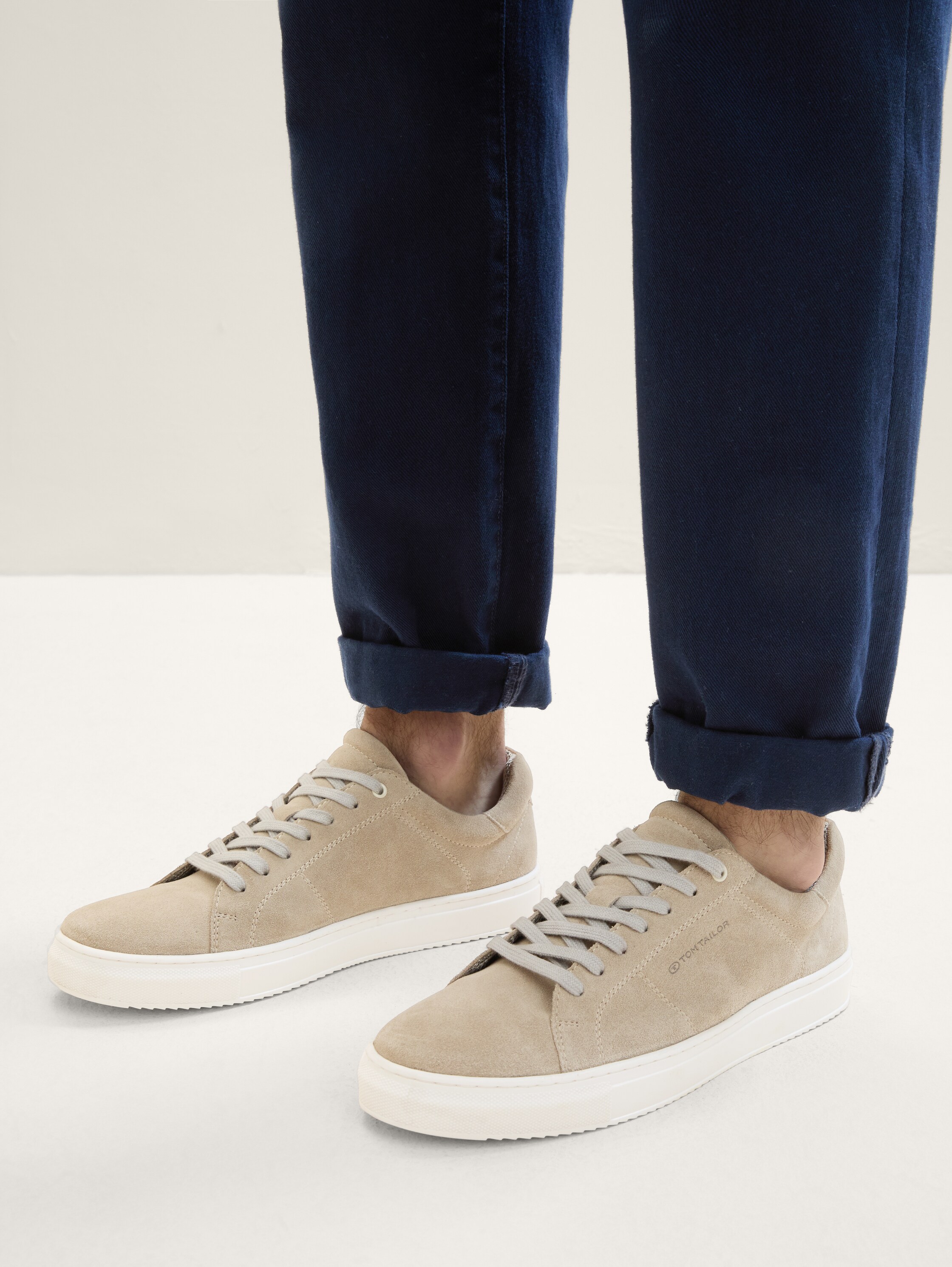 Sneakers met leer - sand - 