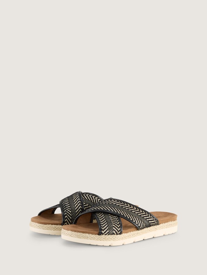 Sandals with woven pattern by Women, black-beige