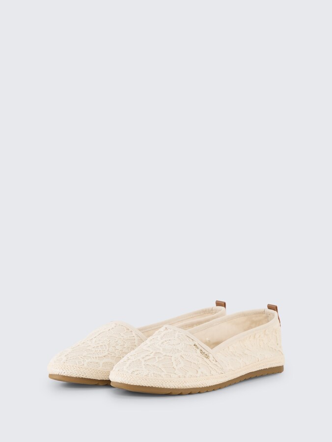 Platte espadrilles met bloemenborduursel door Women, cream