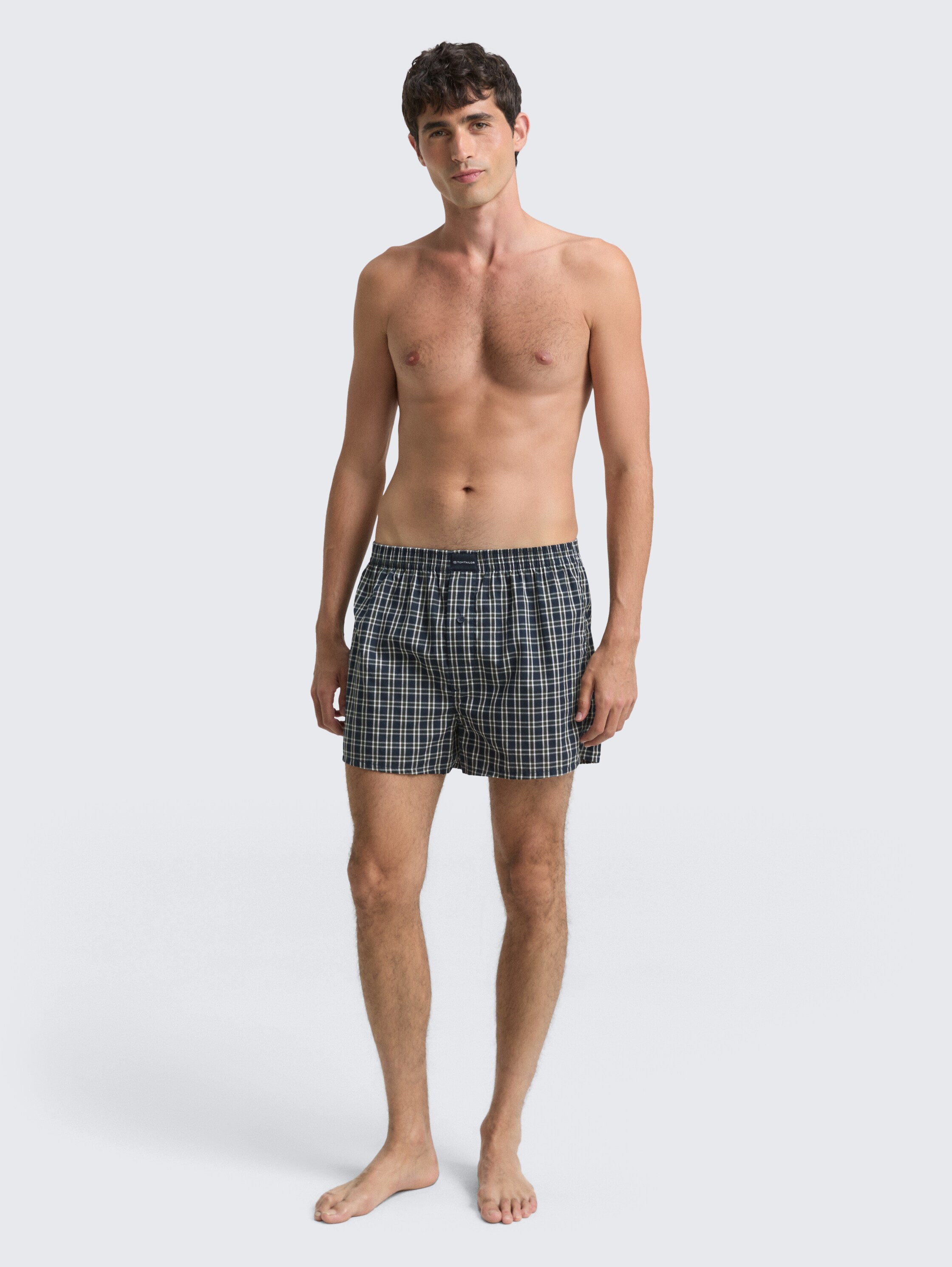Medium-length boxer shorts with checked pattern in a 2-pack - greendarkcheck - 
