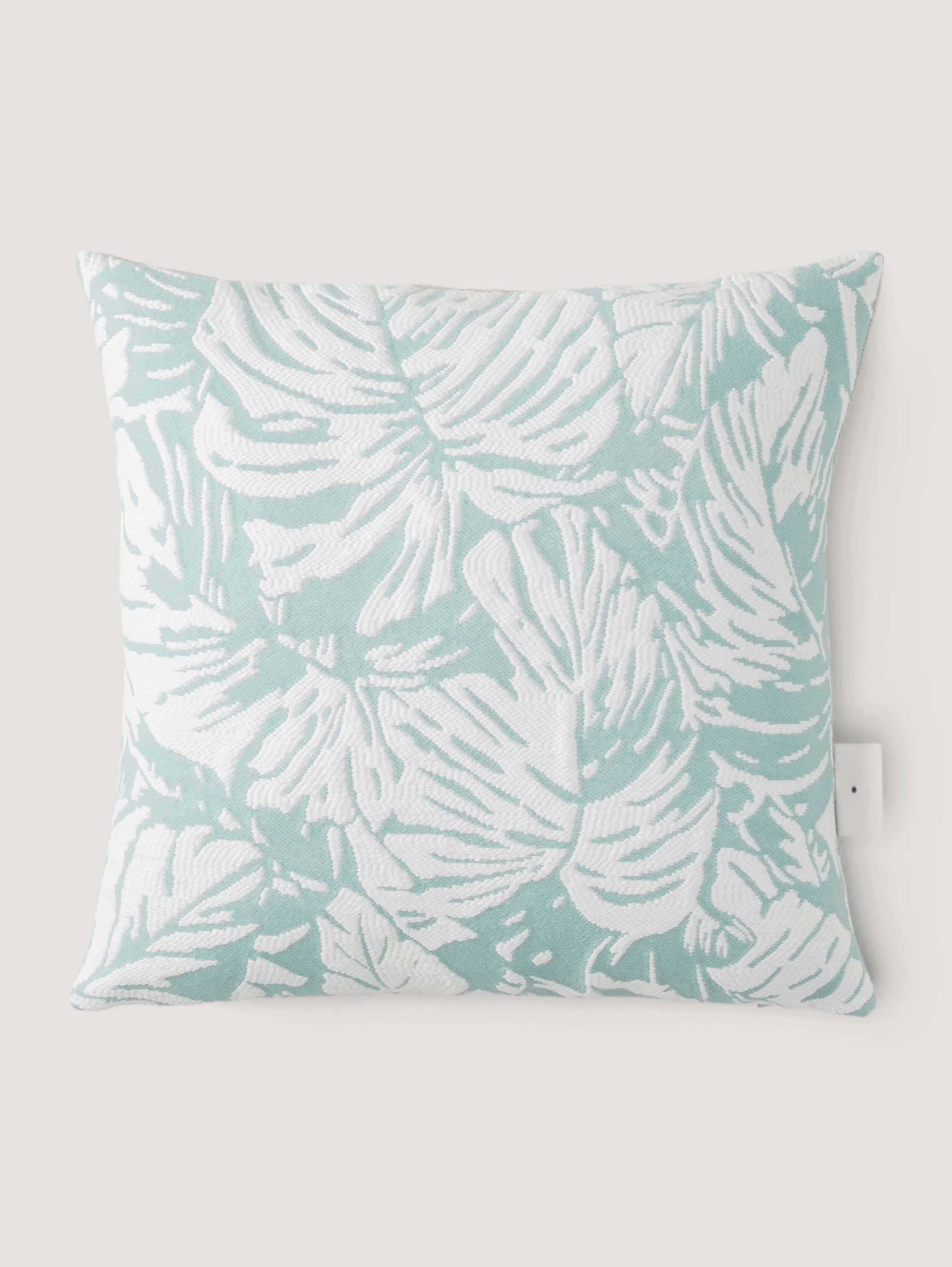 Housse de coussin à motif de feuille - aqua