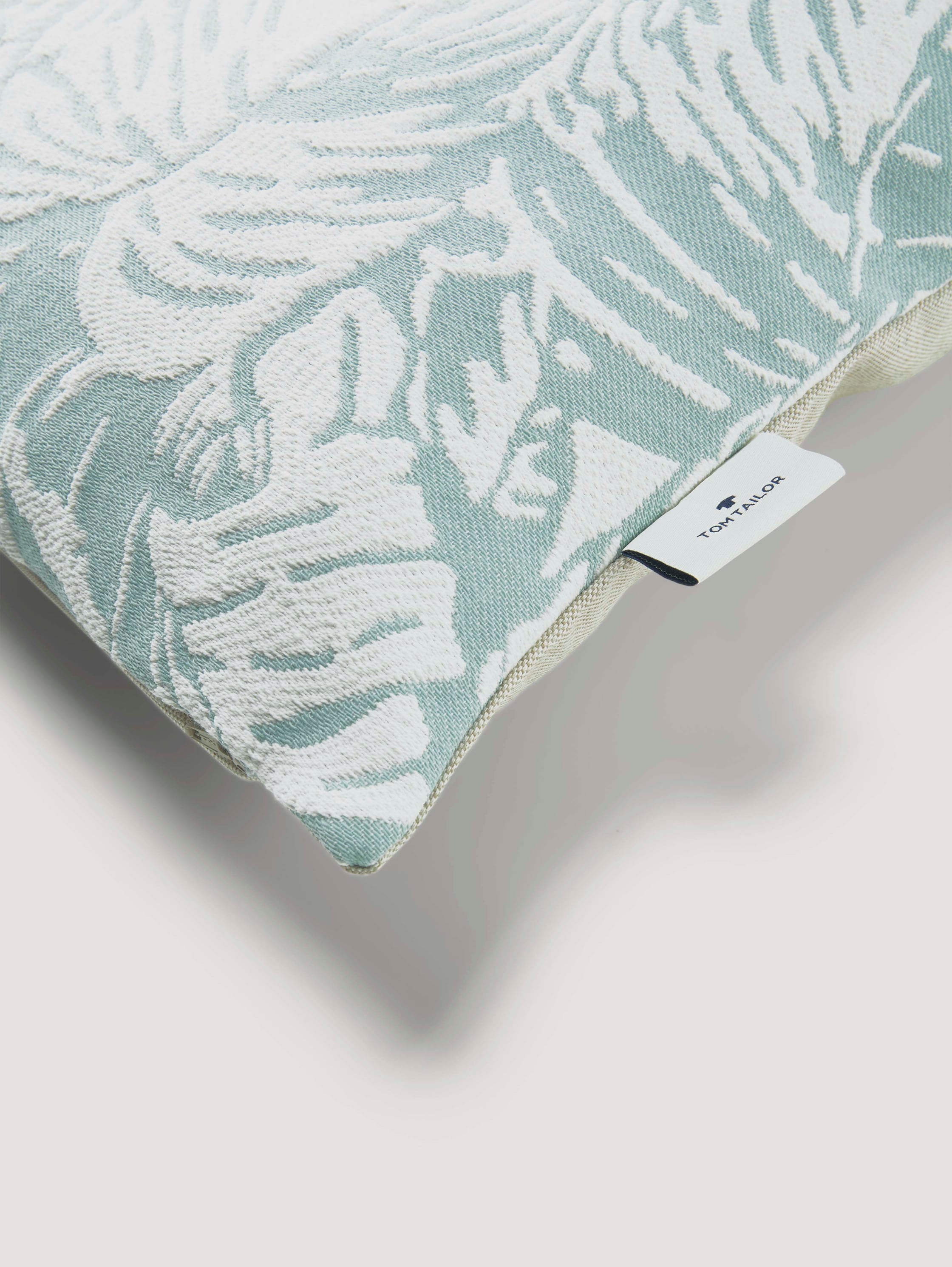 Housse de coussin à motif de feuille - aqua