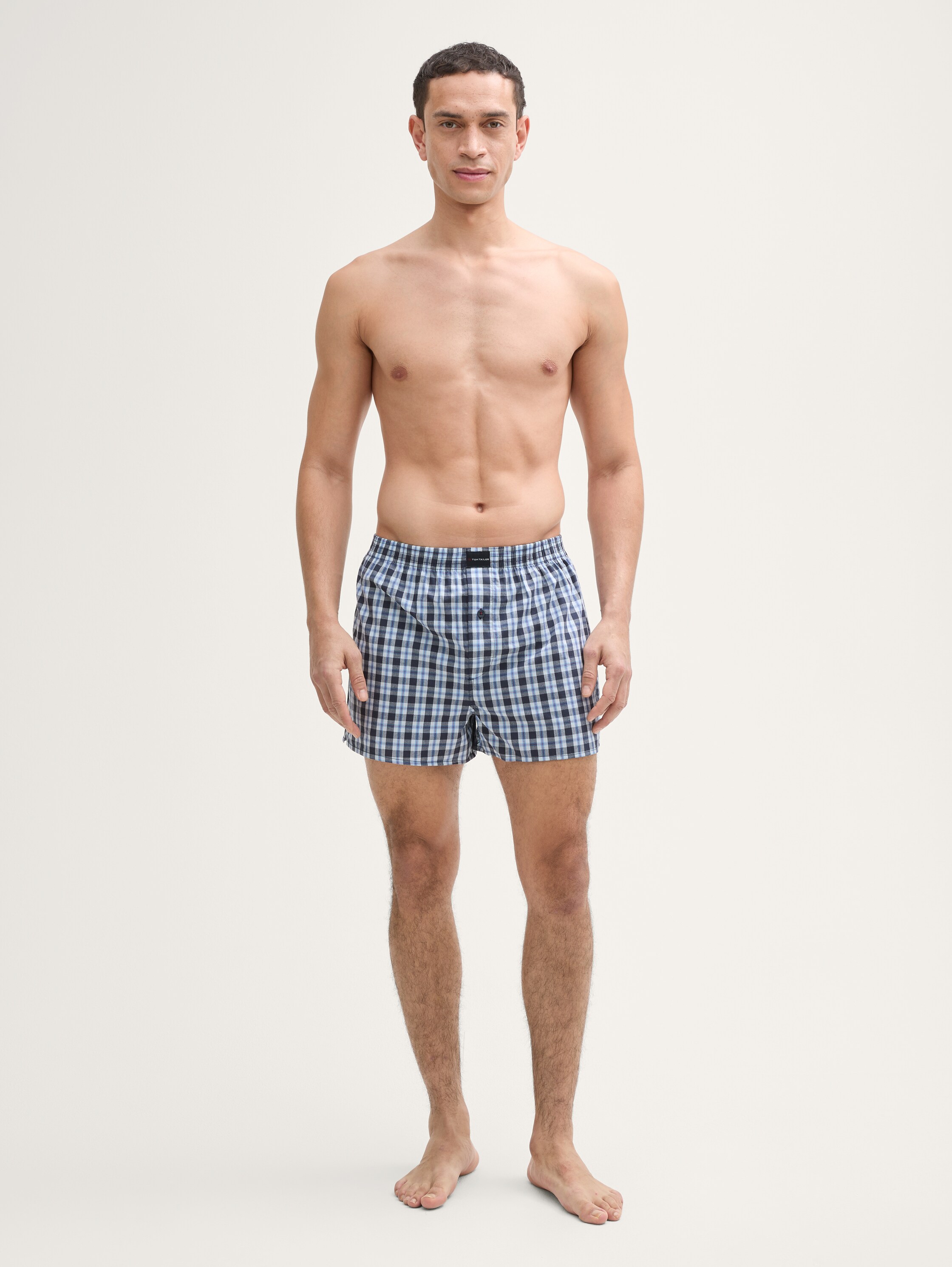 Mittellange Boxershorts mit Karomuster im 2er-Pack - blauhellkaro - 