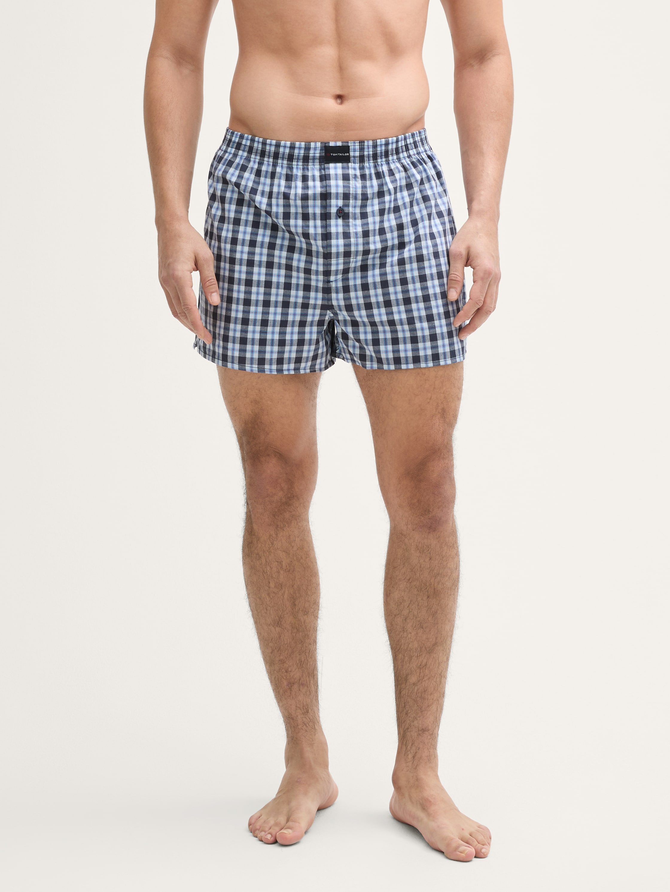 Mittellange Boxershorts mit Karomuster im 2er-Pack - blauhellkaro - 