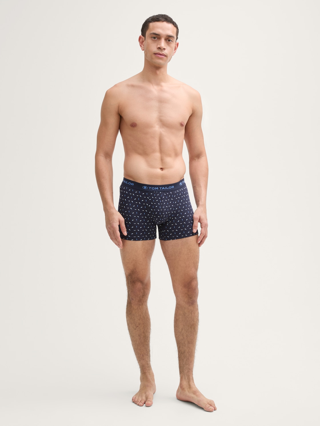 Kurze Boxershorts im 6er-Pack - blau-hell-Allover - Model-Vorderansicht