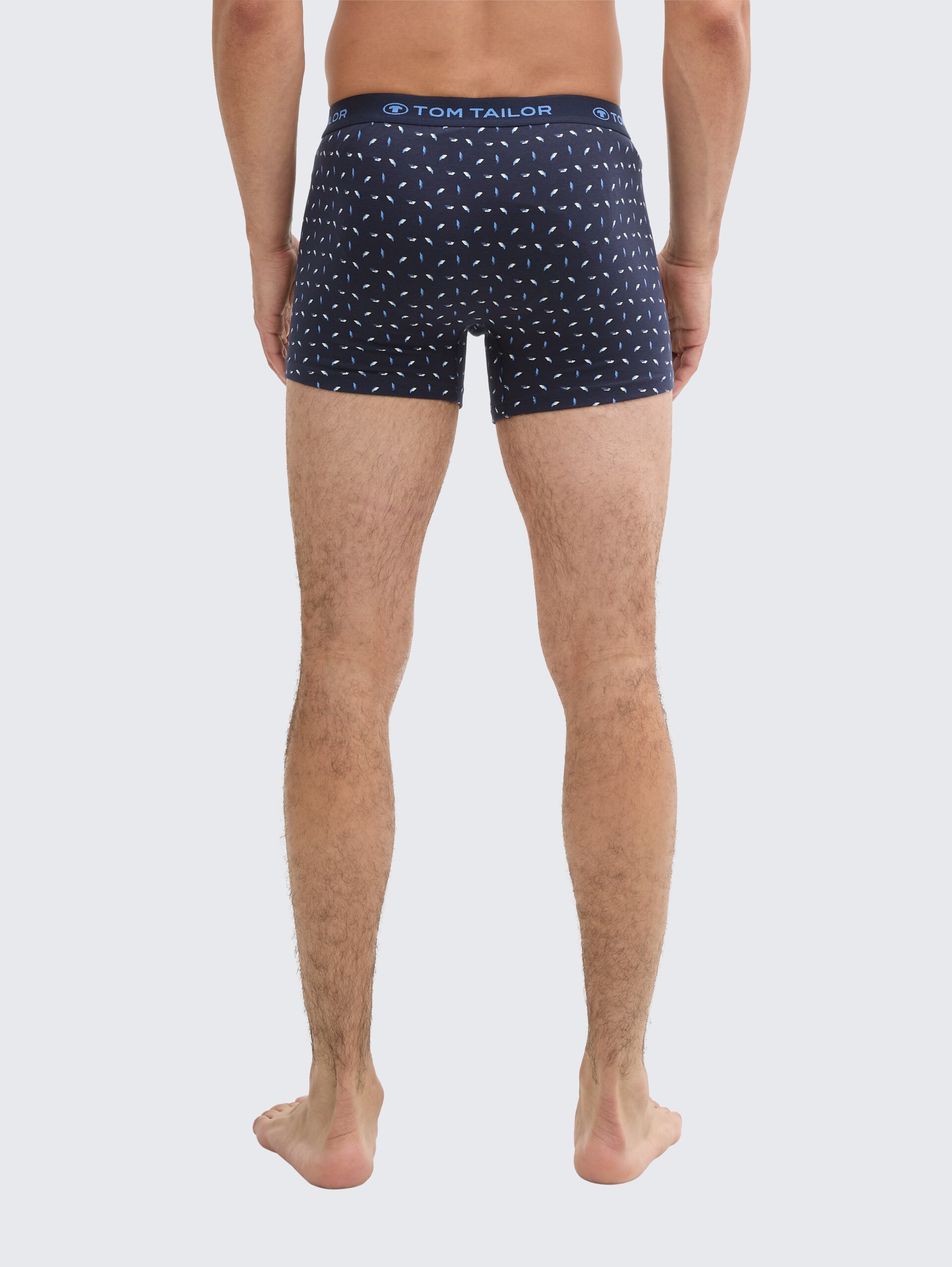 Kurze Boxershorts im 6er-Pack - blau-hell-Allover - Auschnitt Model-Rückansicht