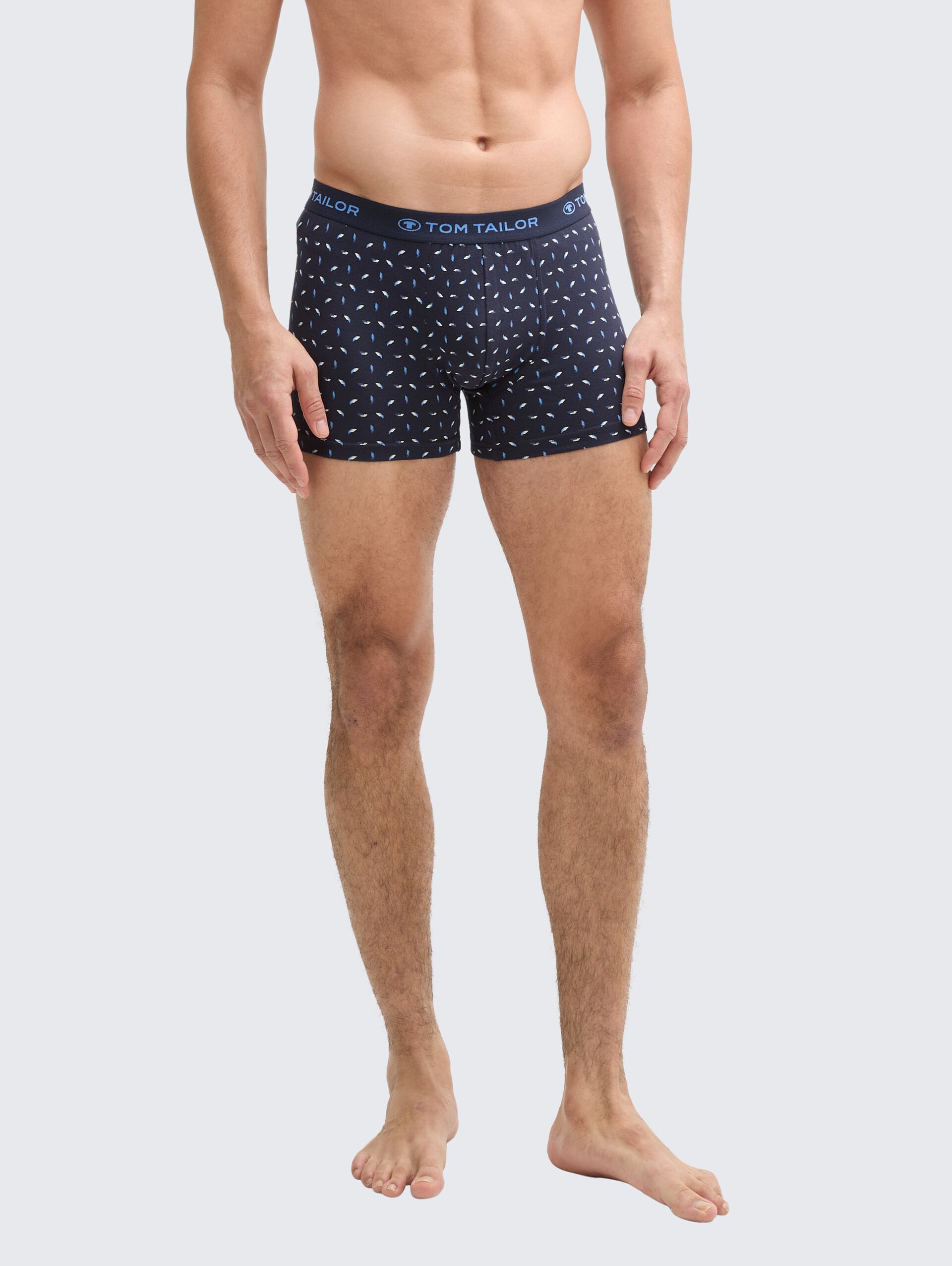 Kurze Boxershorts im 6er-Pack - blau-hell-Allover - Ausschnitt Model-Vorderansicht